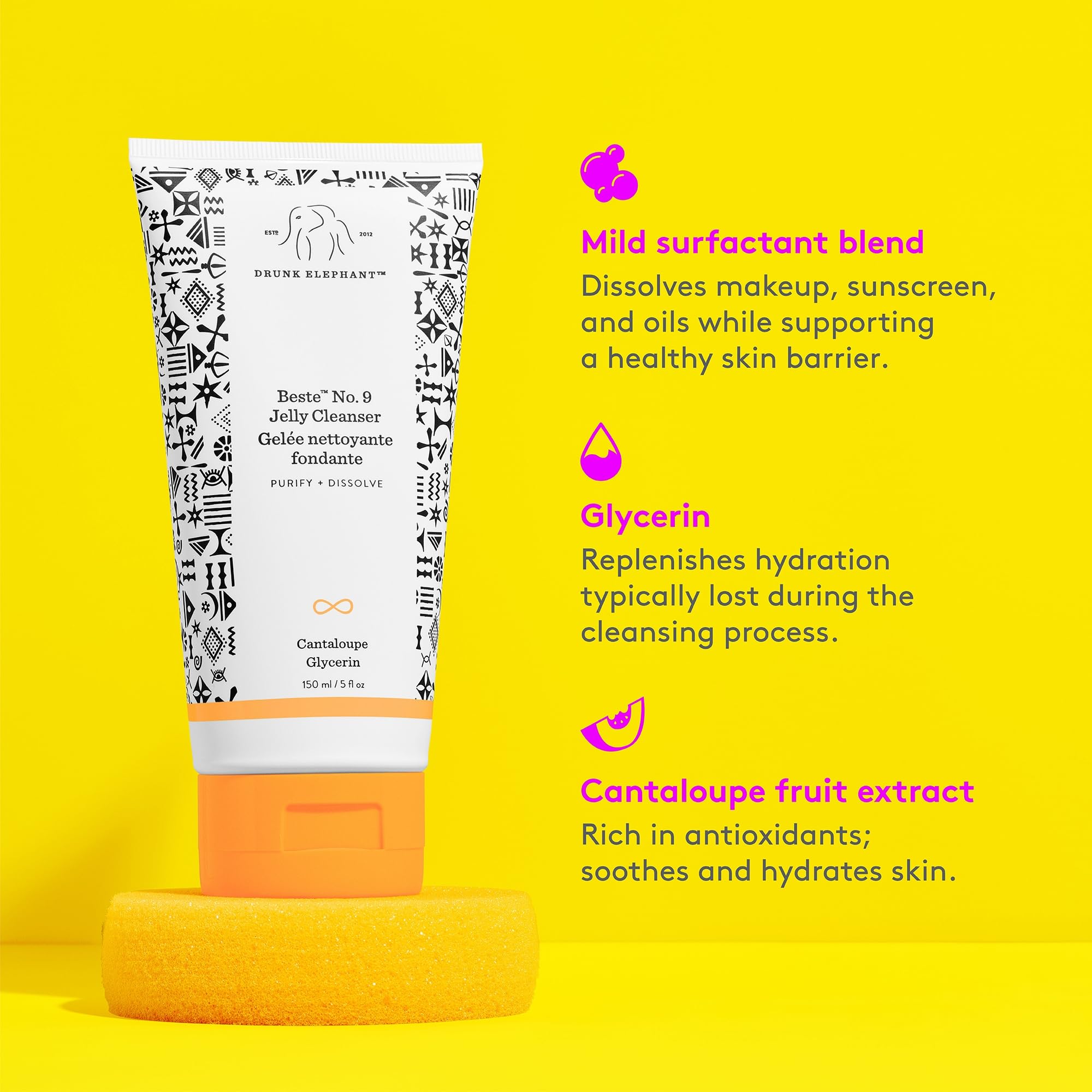 Drunk Elephant dispensing gel into palm to show product consistency and quick application benefit
