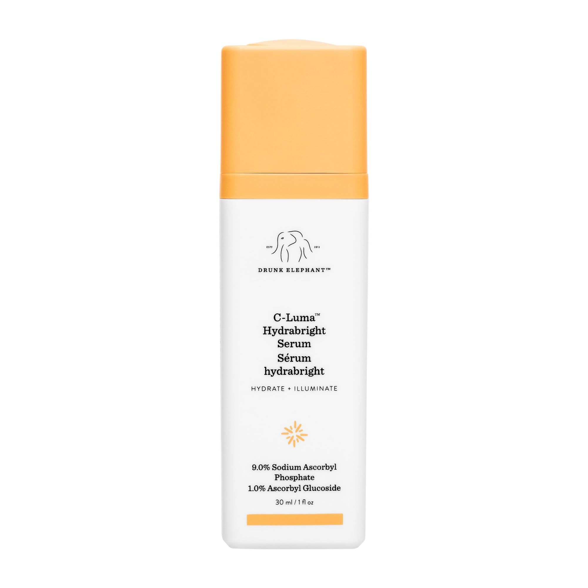 Drunk Elephant front packaging showing bottle and label, highlights purity benefit