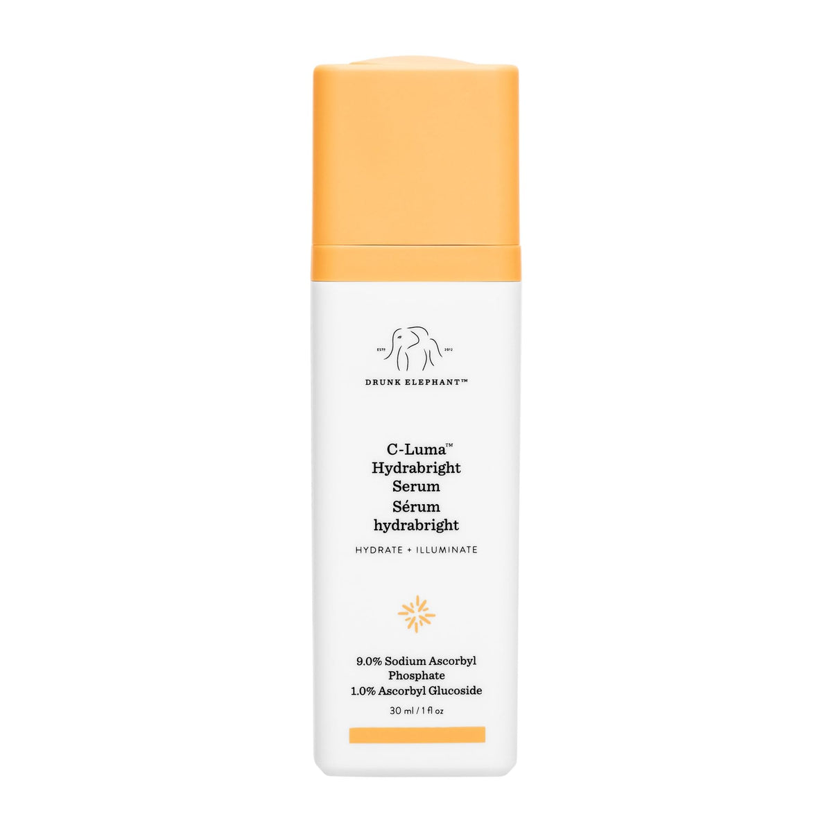 Drunk Elephant front packaging showing bottle and label, highlights purity benefit