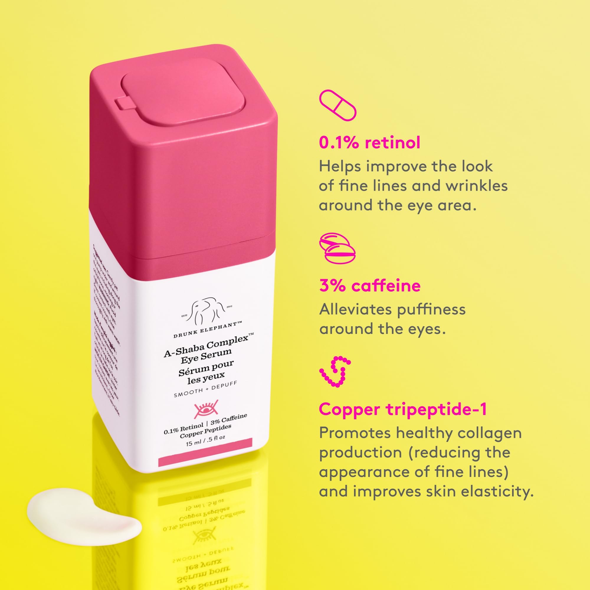 Drunk Elephant 15 ml bottle beside coin to show compact travel-friendly size