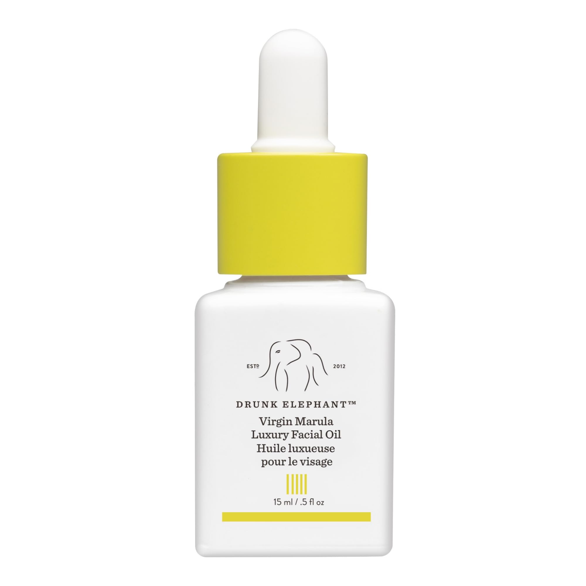 Drunk Elephant marula oil front bottle showing clean packaging and nourishing benefits