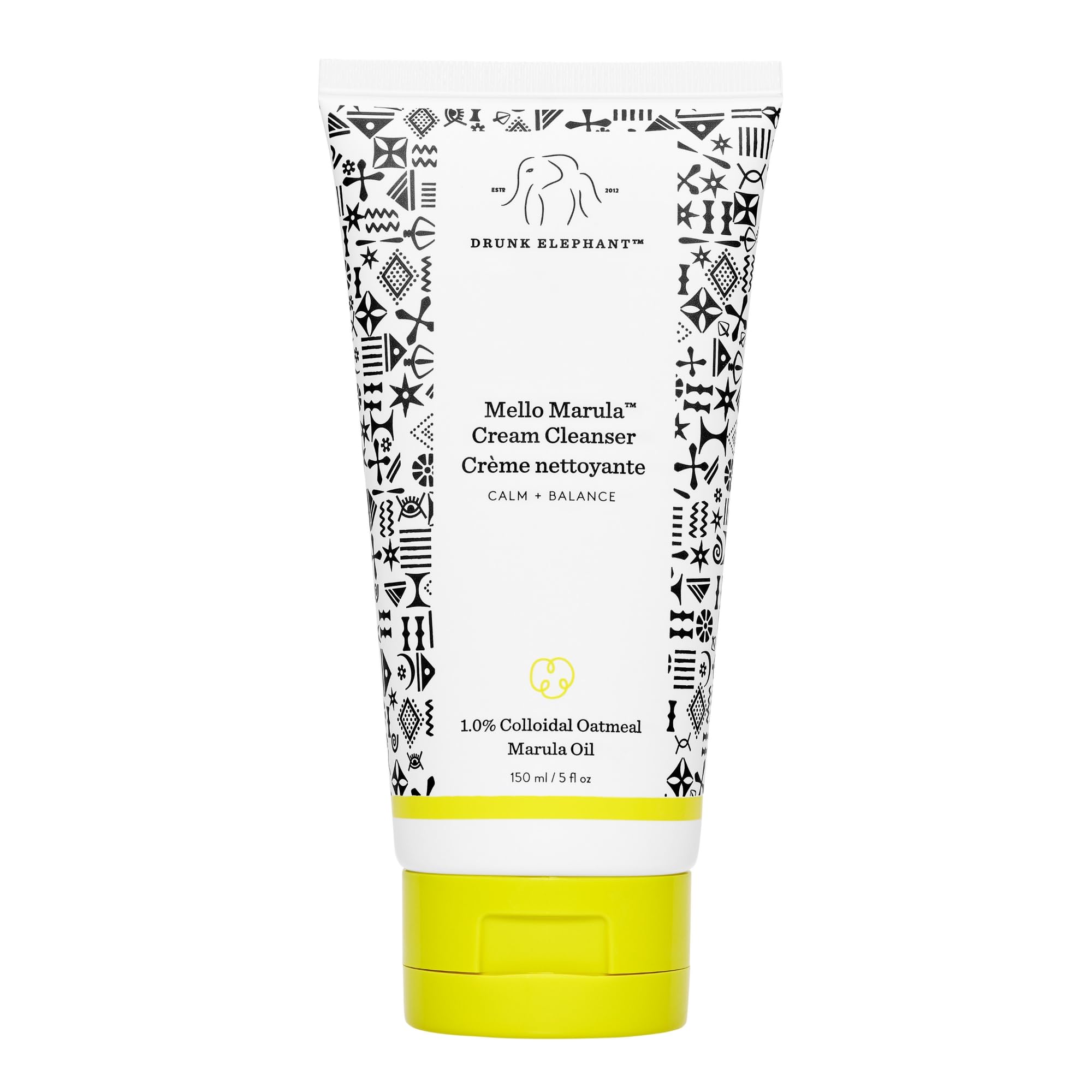 Drunk Elephant front bottle view showing label and calming cleanser benefit