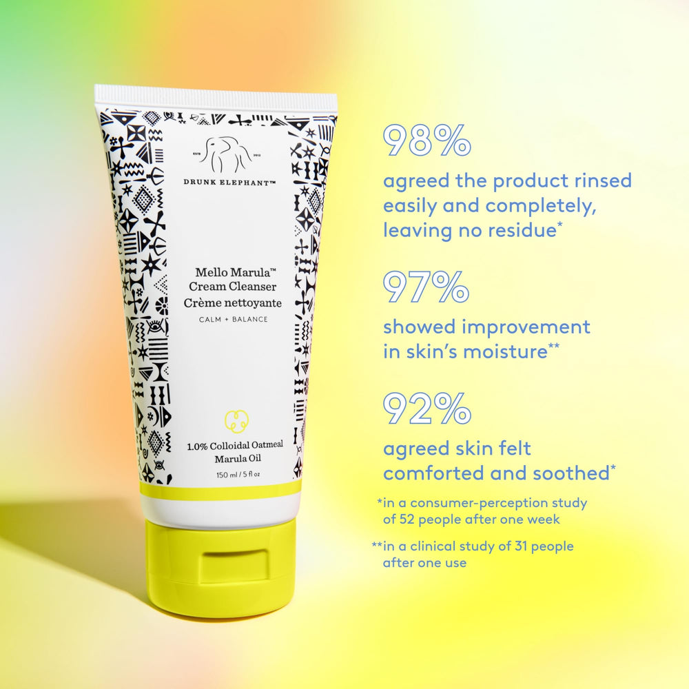 Product in hand demonstrating Drunk Elephant cleanser application for makeup removal