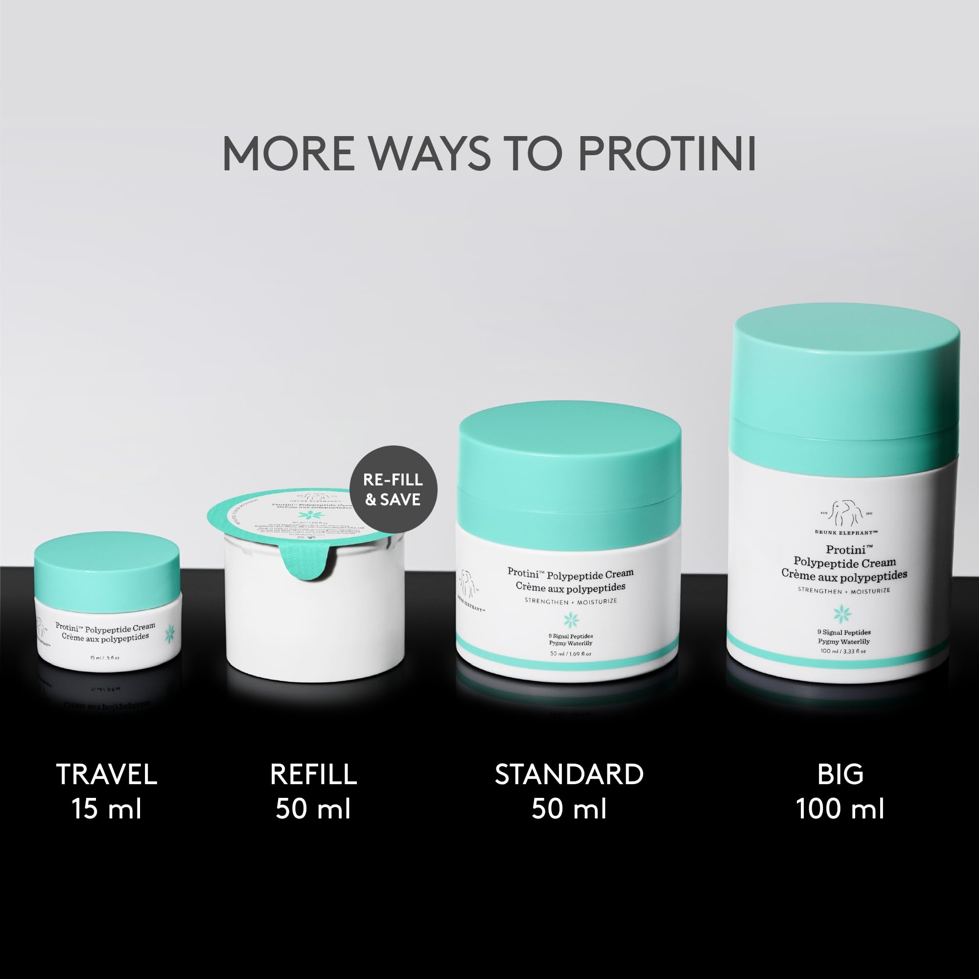 Drunk Elephant Protini on a bathroom shelf illustrating everyday skincare routine convenience