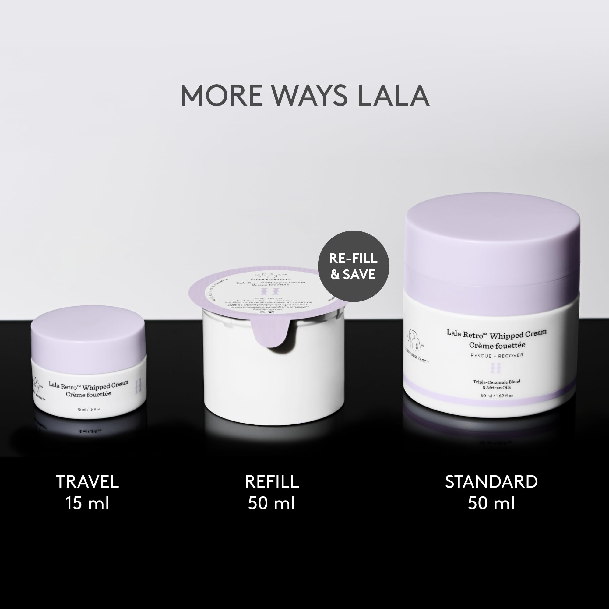Drunk Elephant jar next to coin showing 15 ml scale for travel-size convenience benefit
