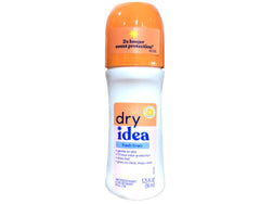 Dry Idea bottle close-up texture of label and plastic, highlighting quick-dry feel