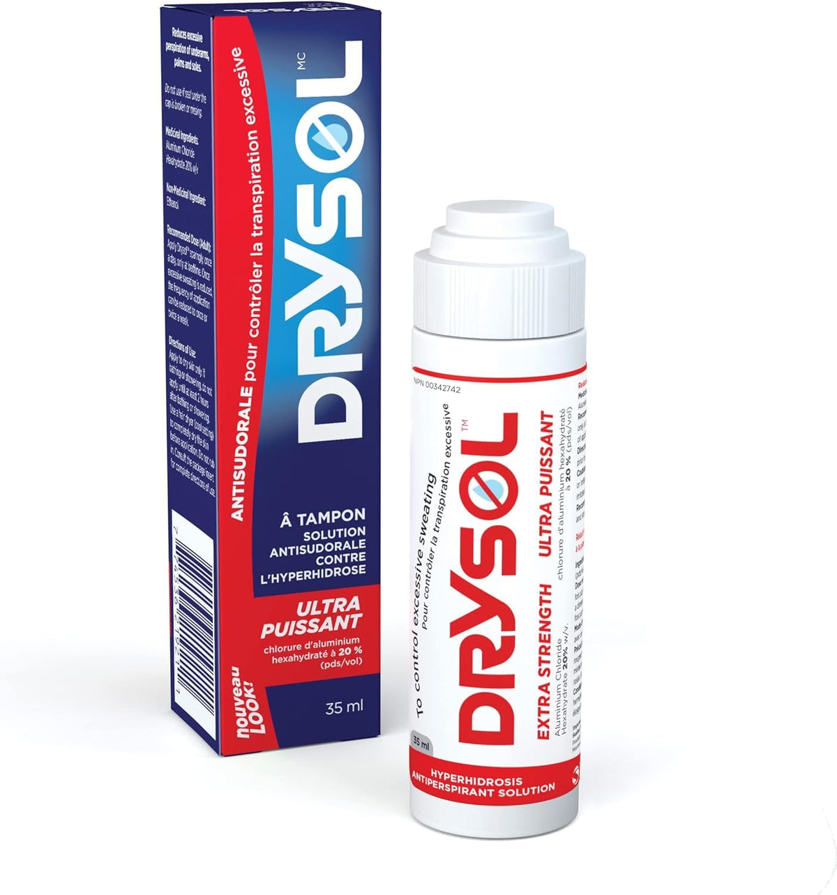 Dry-sol front packaging showing dab-on applicator and compact 35ml size benefit