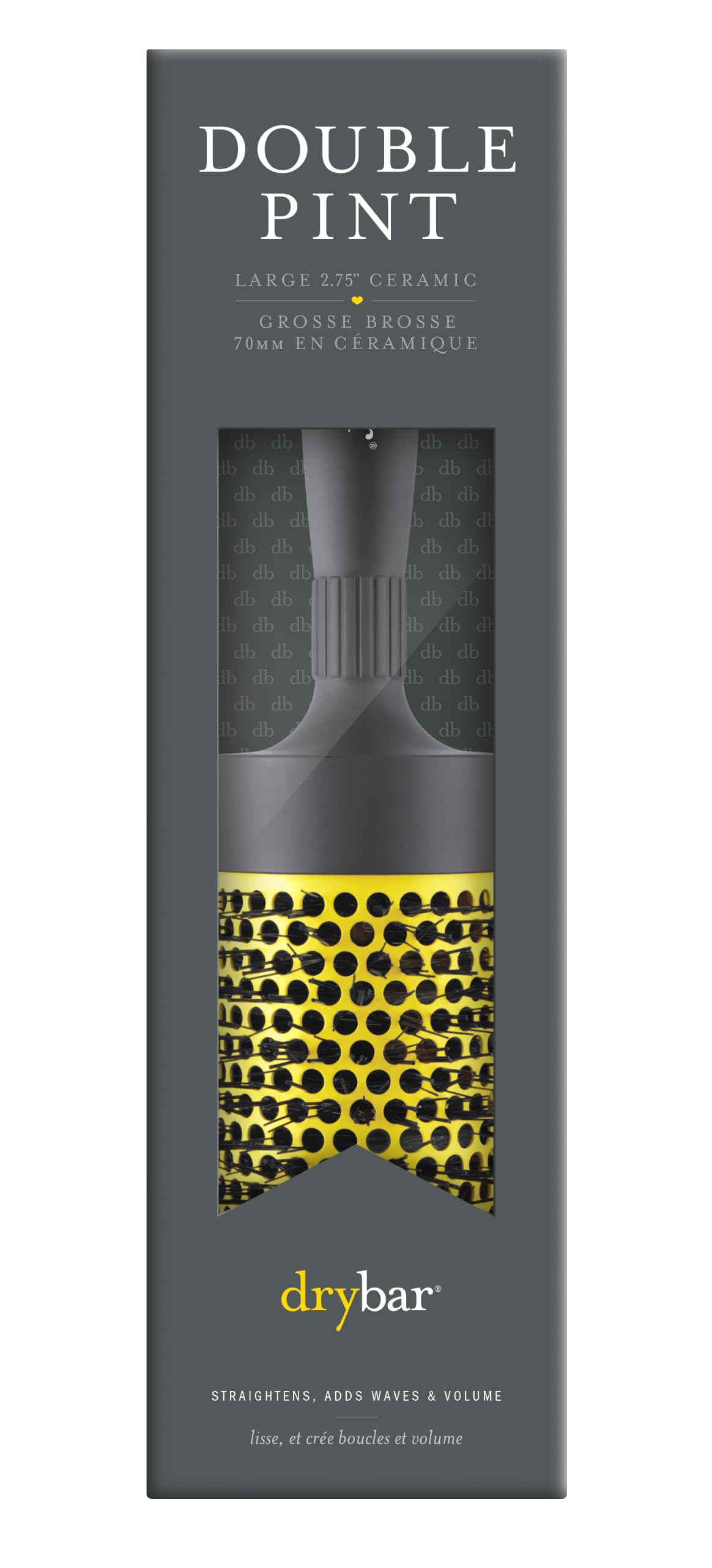 Drybar product packaging and label emphasizing brand and brush features