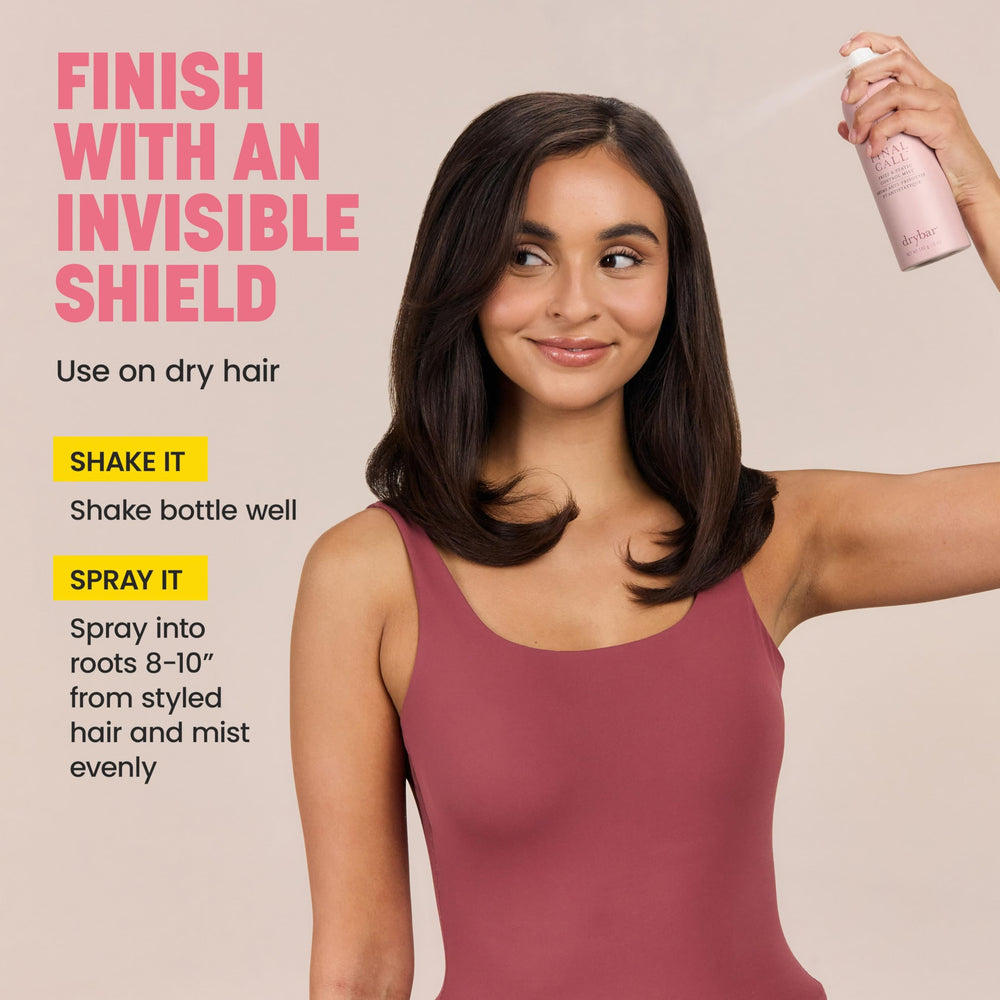 Before and after hair images showing Drybar smoothing frizz for polished blowout