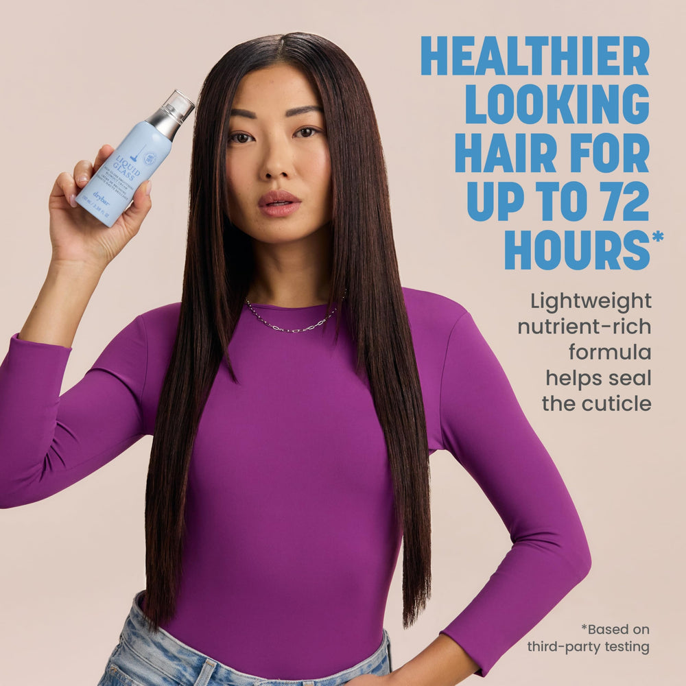 Drybar blowout result showing sleek, shiny hair and frizz reduction after use