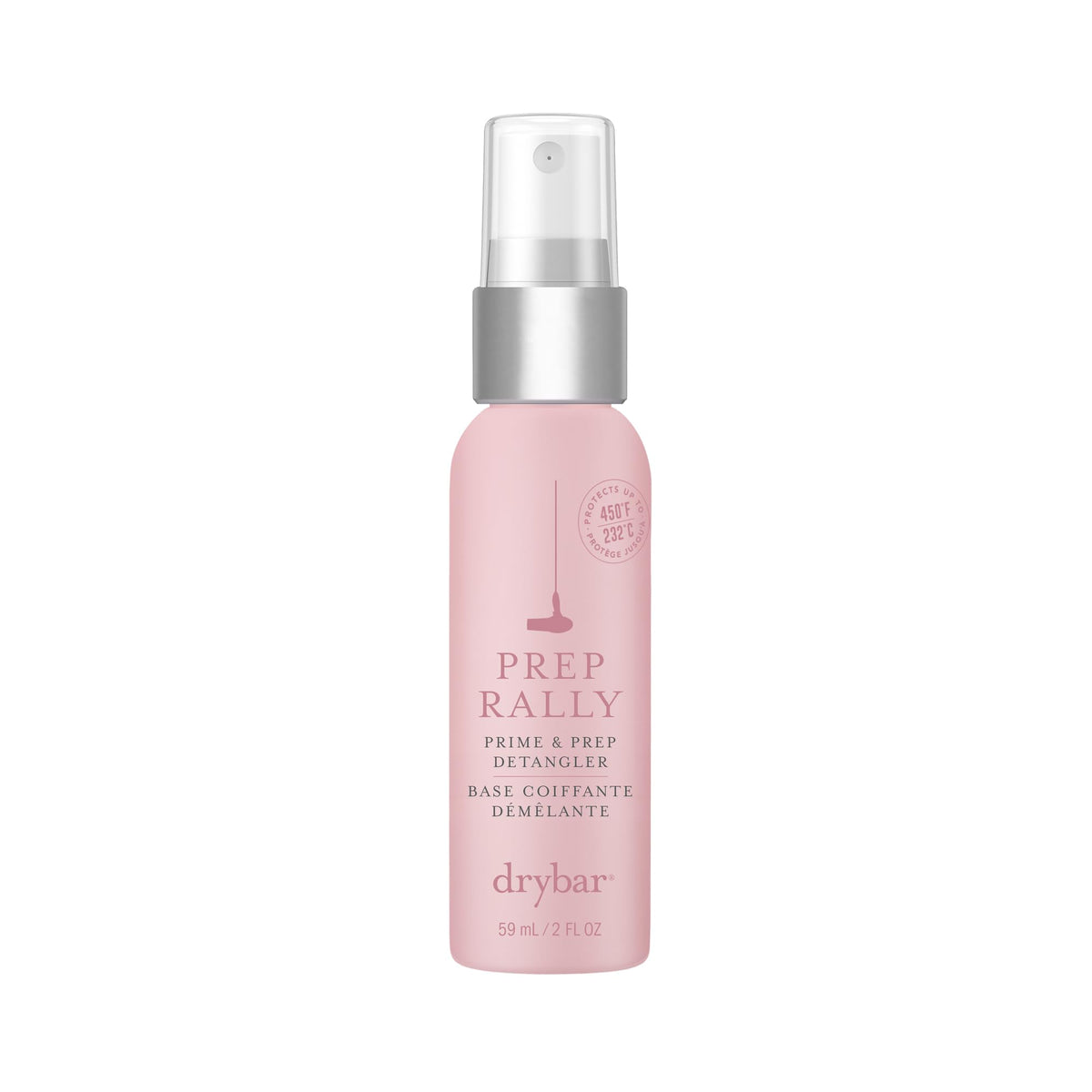 Drybar bottle front packaging showing product and benefit: detangles instantly