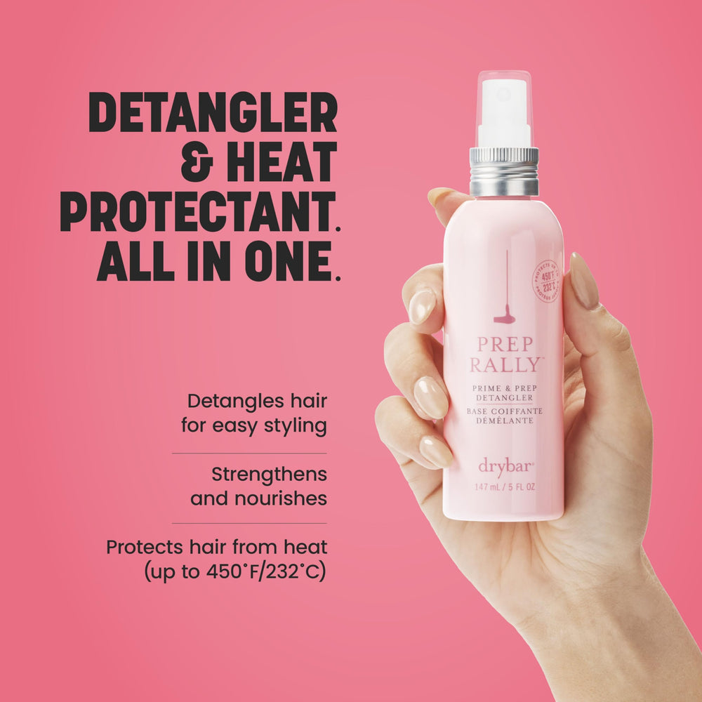 Drybar mist spraying on damp hair demonstrating easier brushing and protection