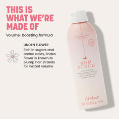 drybar product label close-up highlighting ingredients and volumizing benefits