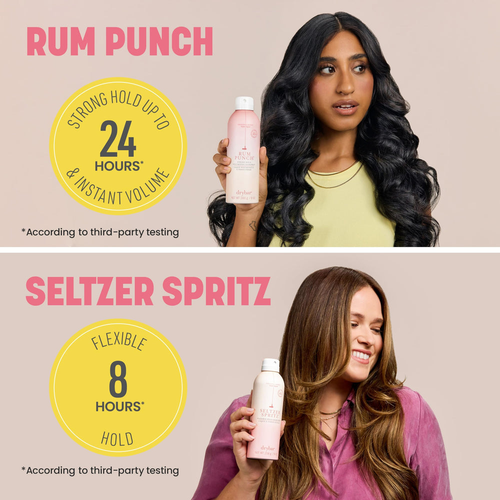 Drybar bottle inside travel pouch among styling essentials for convenience