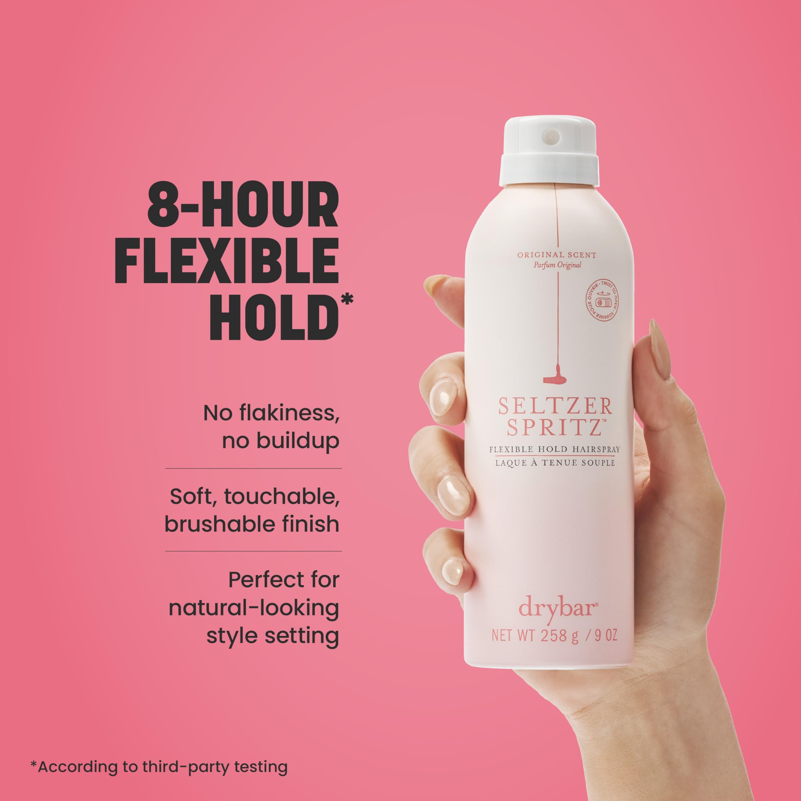 Drybar ultra-fine mist closeup illustrating even coverage and quick drying
