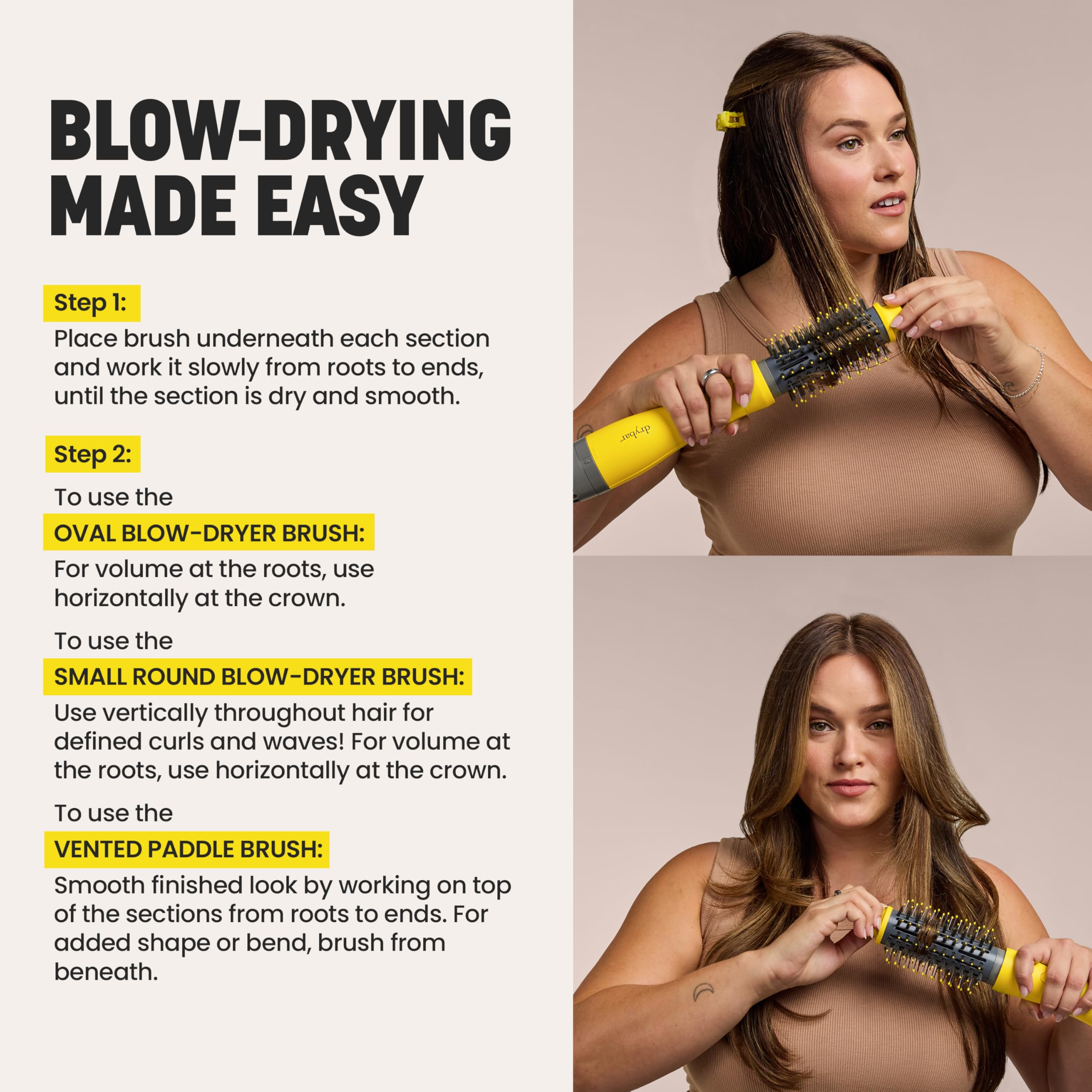 Drybar Triple Shot held in hand to show compact size and travel-friendly design