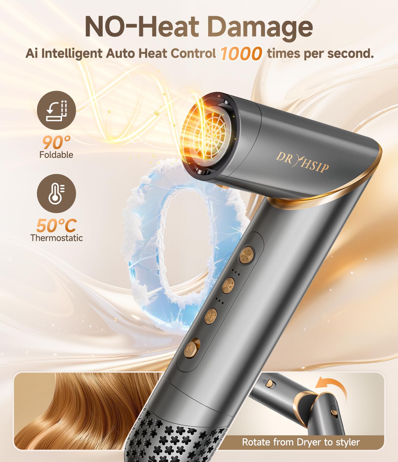 Dryhsip left automatic suction wand in use creating consistent curls