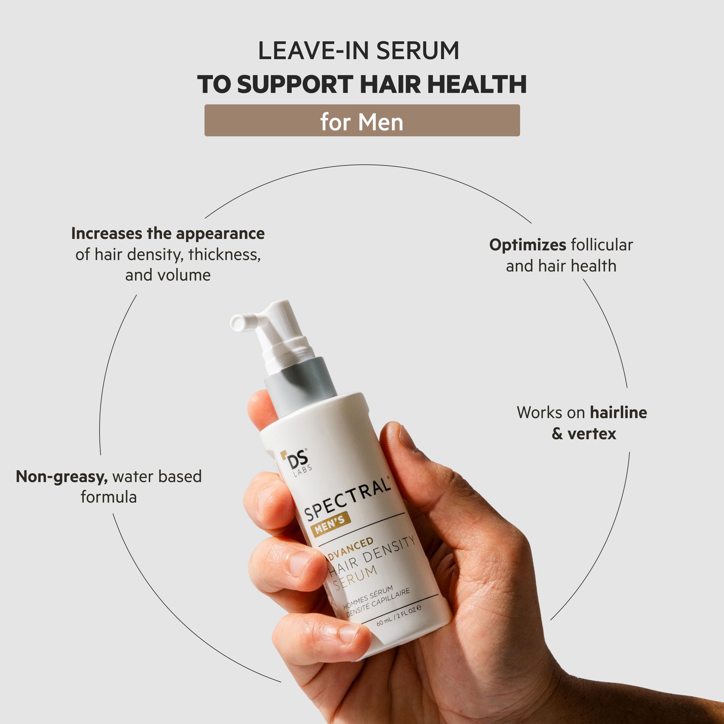 ds labs applying Spectral Men’s serum to scalp demonstrating targeted coverage benefit