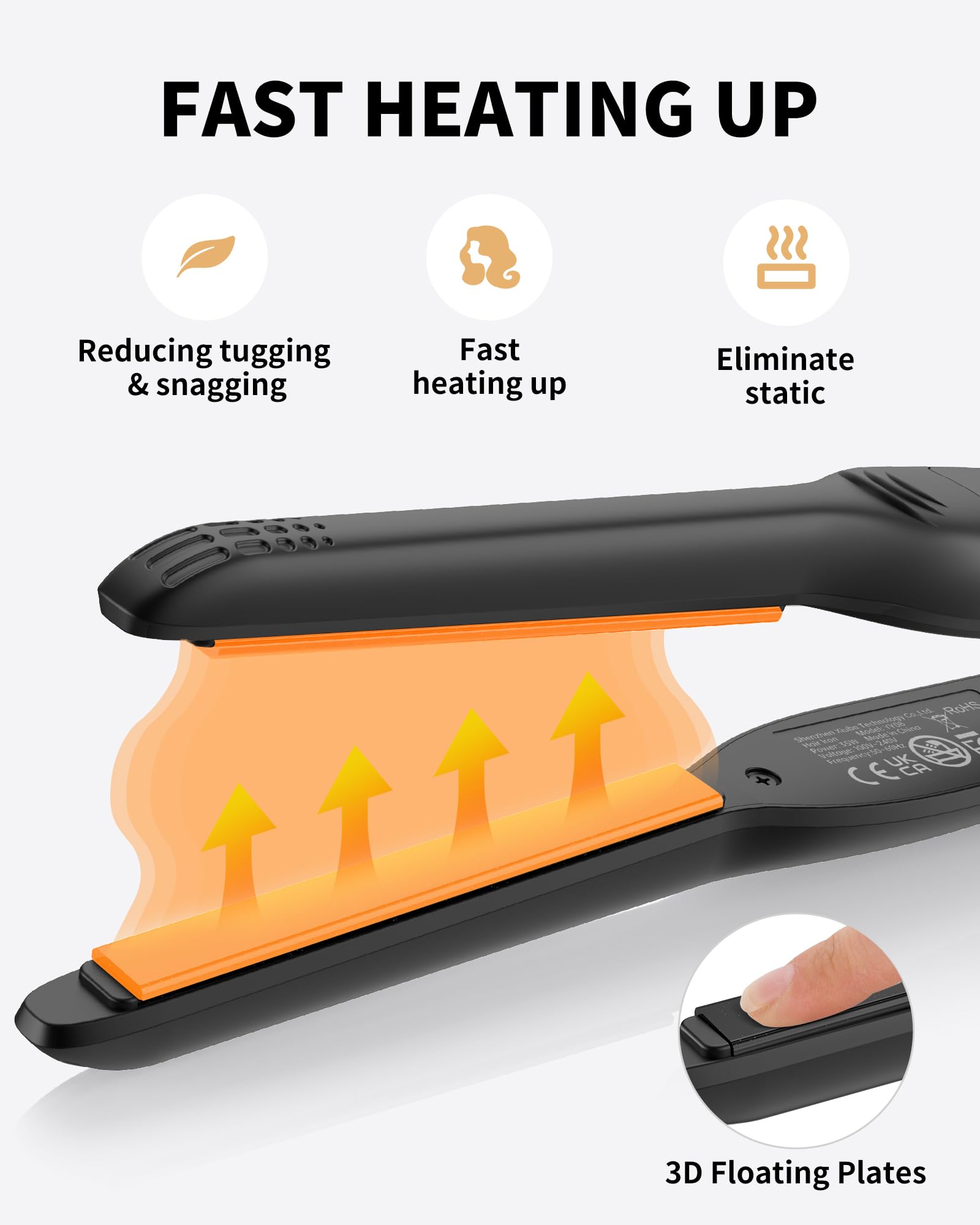 DSHOW iron in hand beside ruler showing compact size and easy carrying benefit