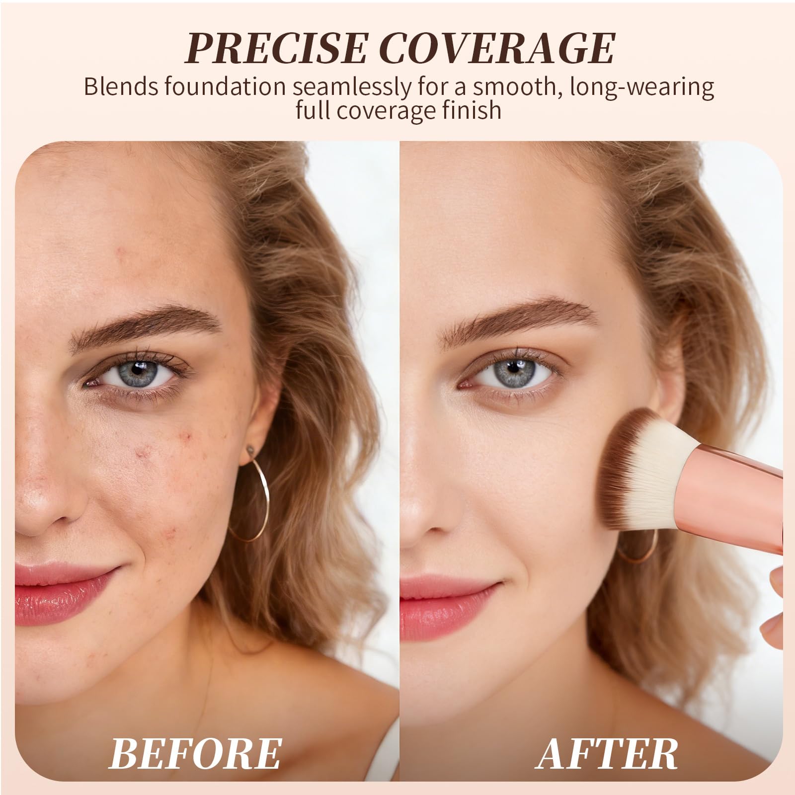 DUcare brush pressing foundation on skin showing even application and coverage benefit