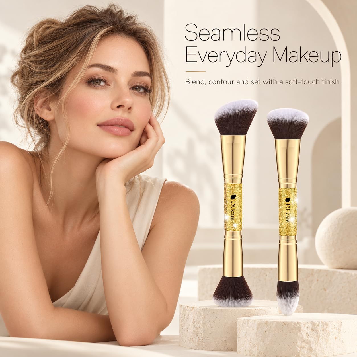 DUcare foundation buffer close-up highlighting dense synthetic bristles for smooth blending