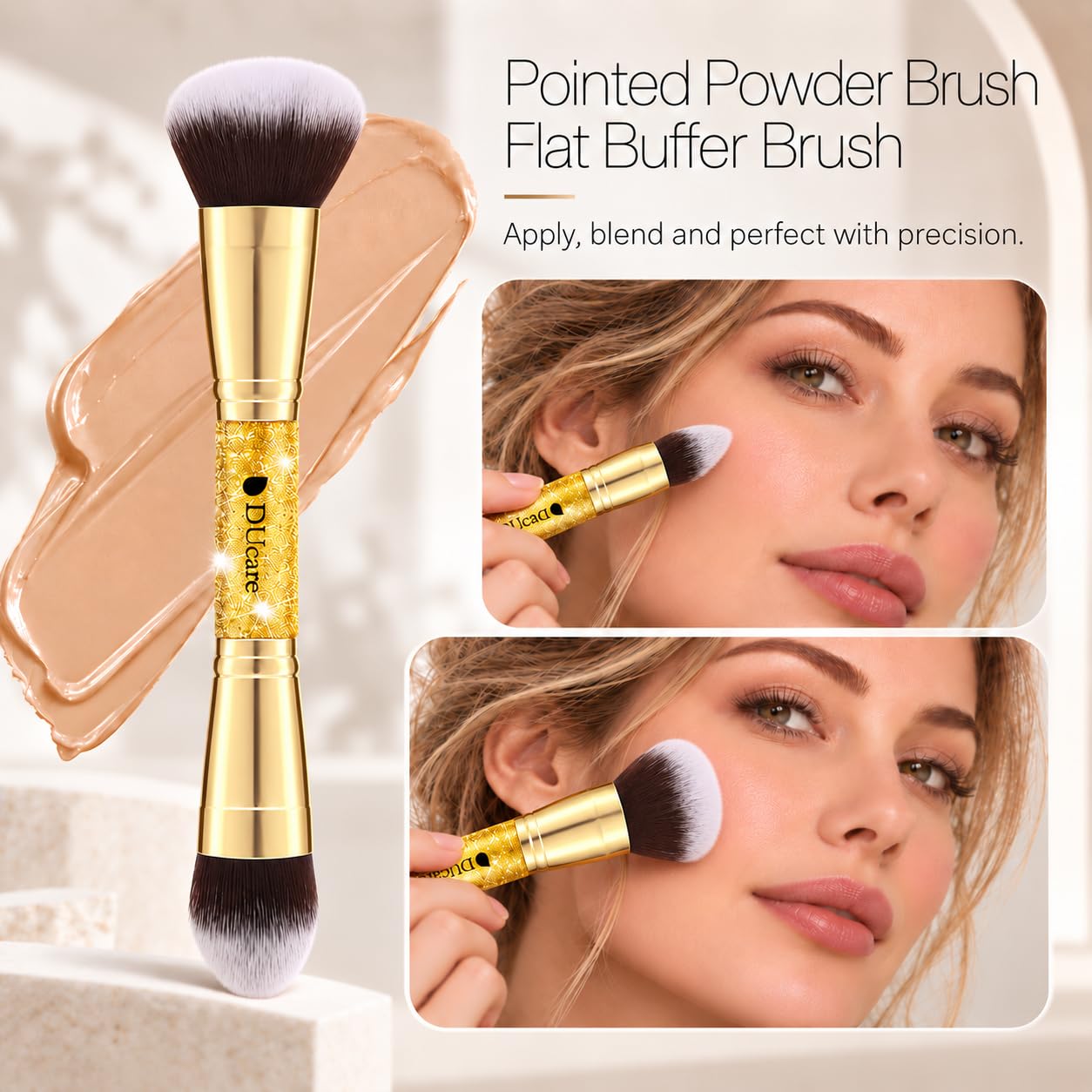 DUcare large fluffy powder end demonstrating diffusion for a soft, even finish