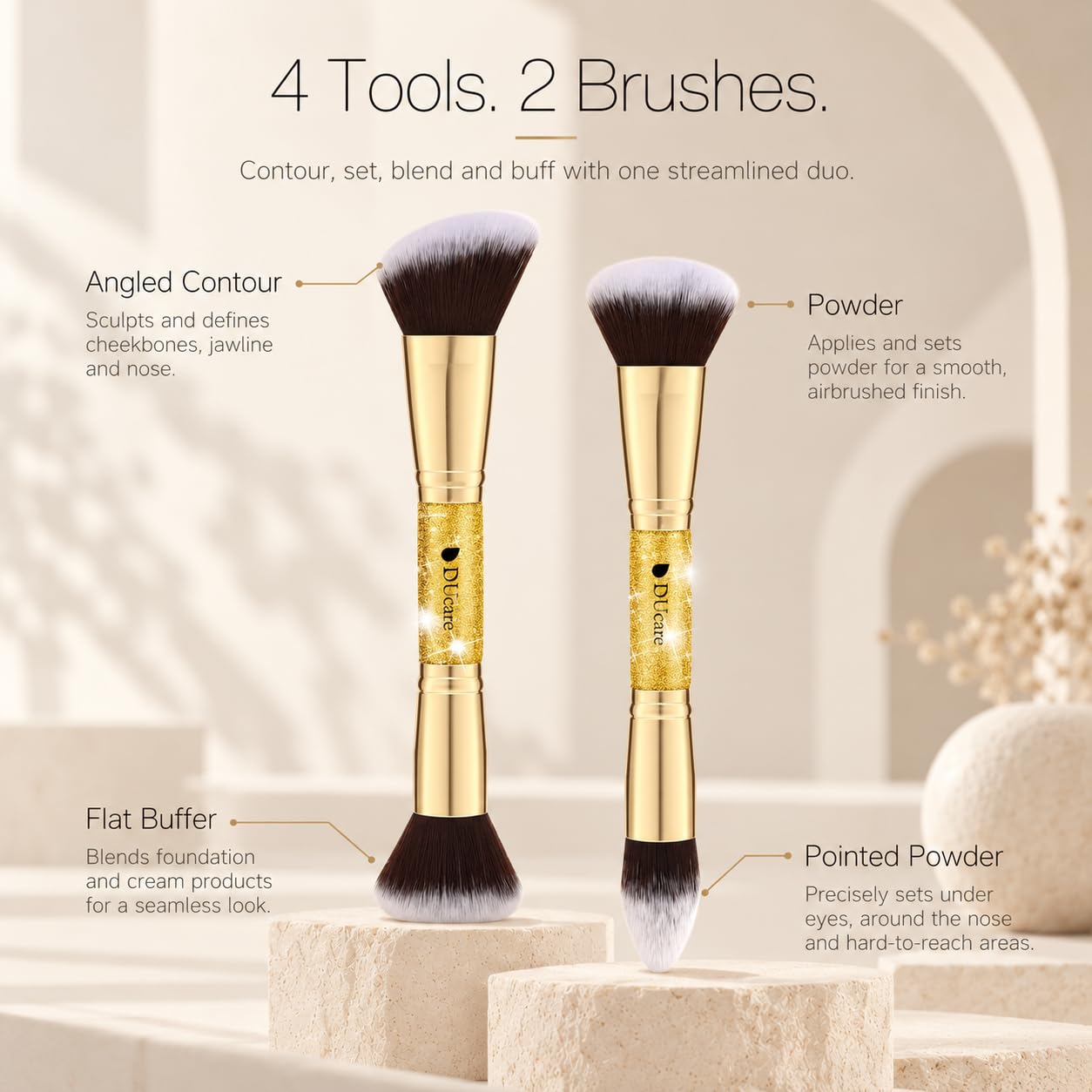 DUcare tapered powder tip detail for precise powder, blush, and spot application