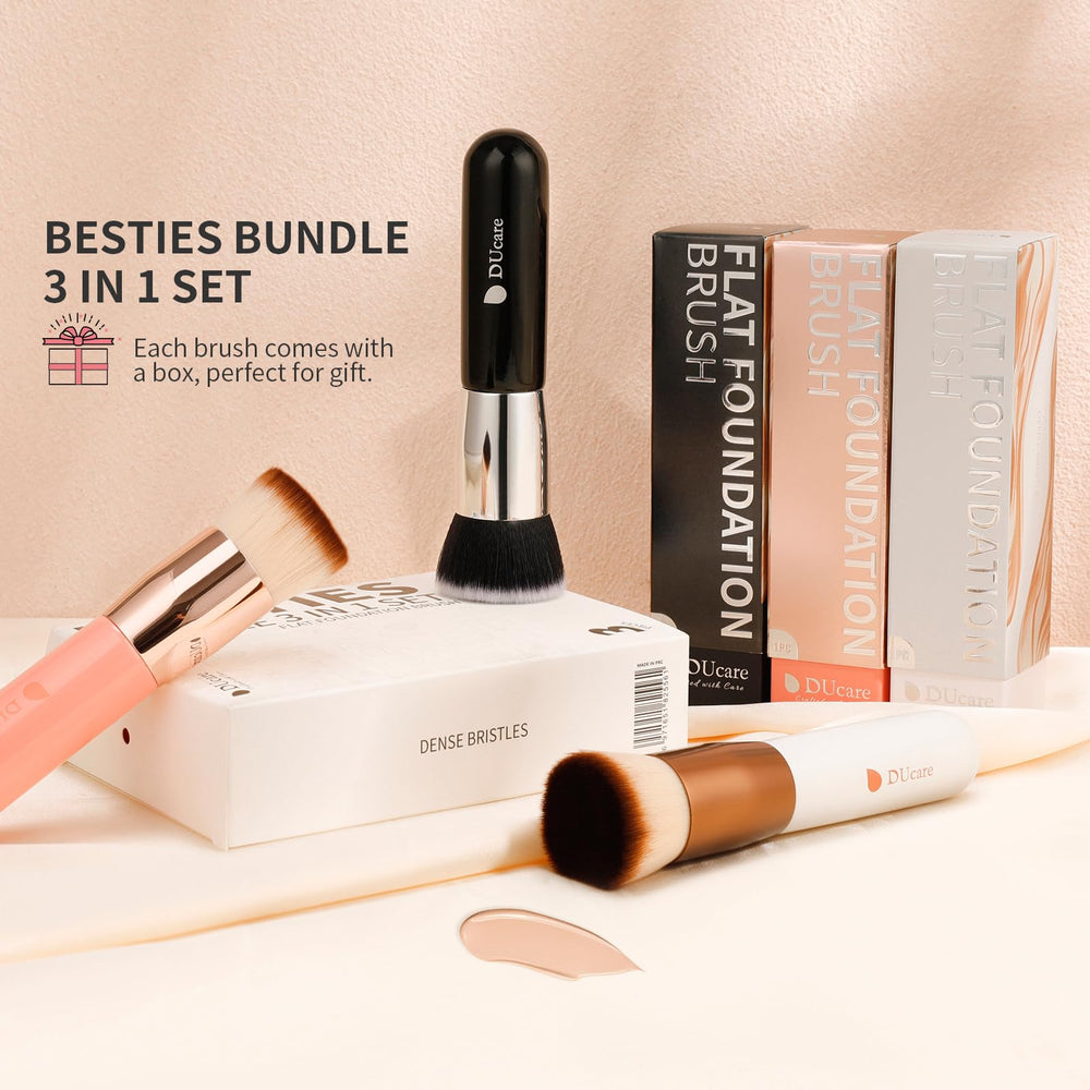 DUcare three brushes arranged on vanity showing versatile tools for daily base routine benefit