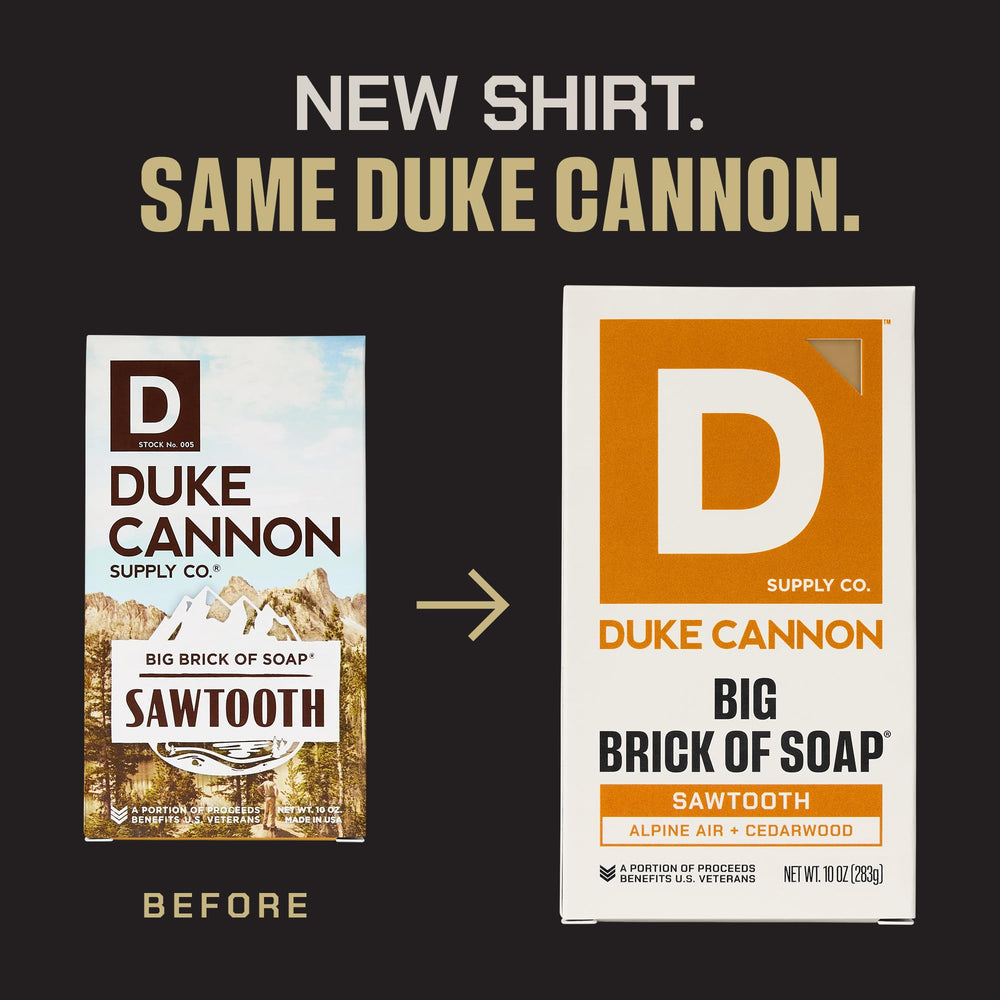 Duke Cannon bar held in hand for scale emphasizing large 10 oz size and value