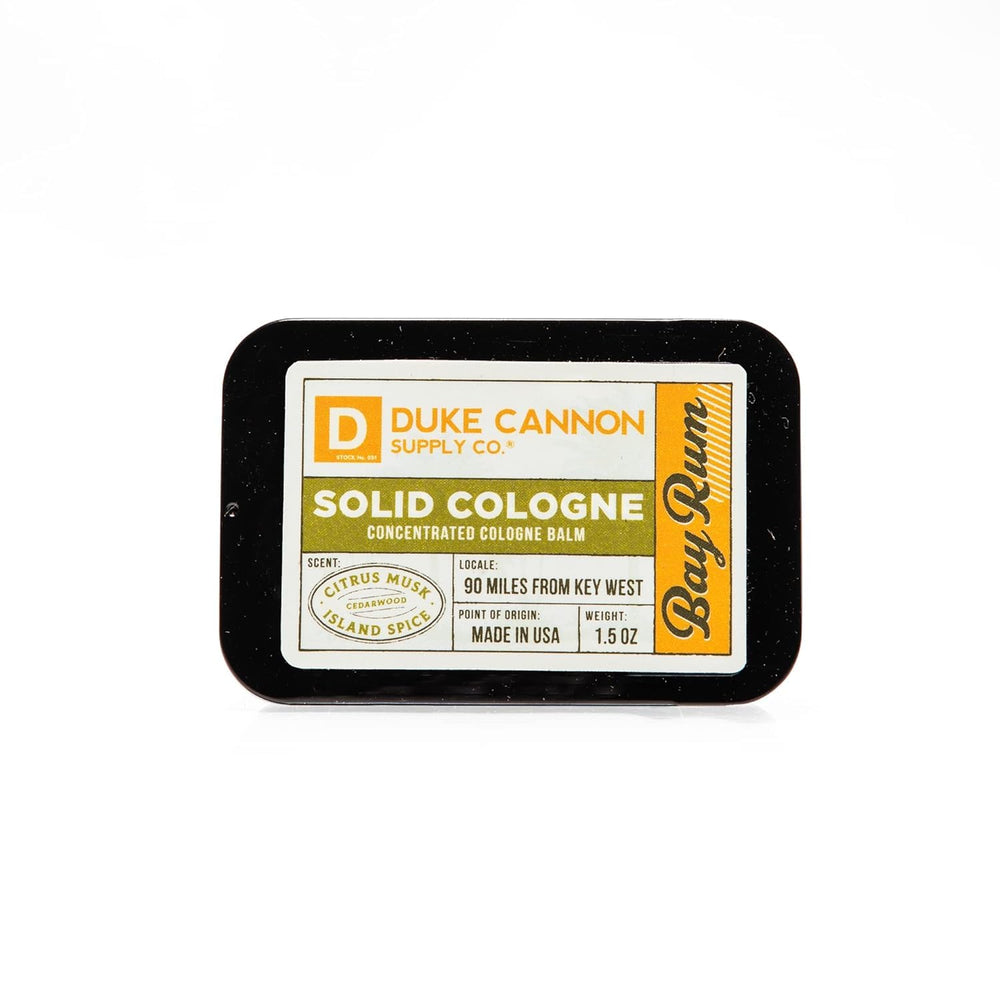 Duke Cannon tin on bathroom counter suggesting routine pairing and convenience benefit