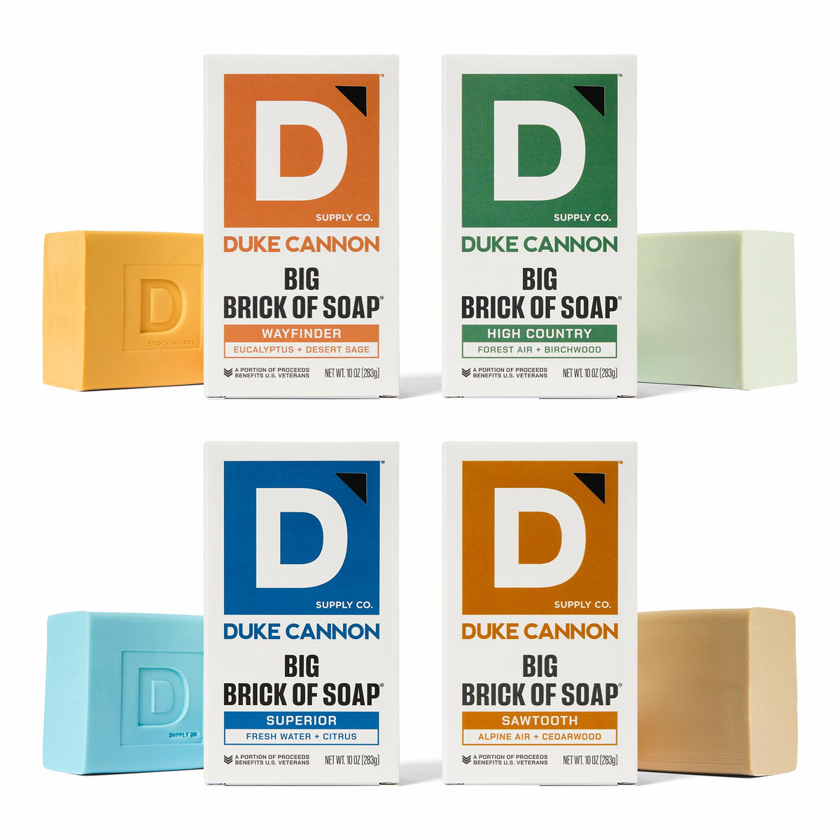 Duke Cannon front packaging showing bold branding and scent names for strong bathroom presence
