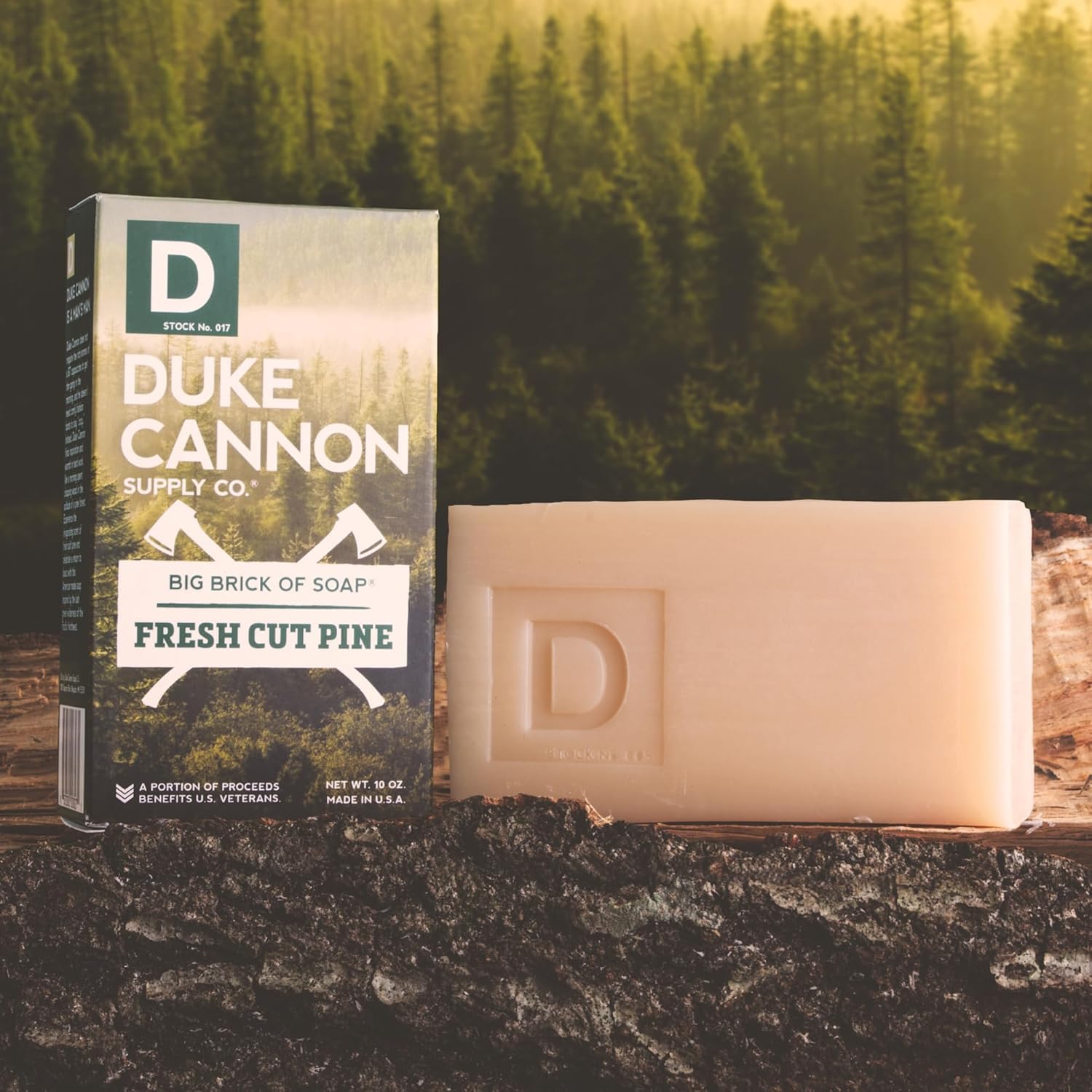Duke Cannon bar beside ruler showing large 10 oz size for long-lasting use