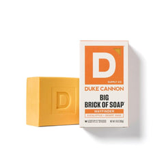 Duke Cannon side view showing bar thickness and 10 oz scale for long-lasting use