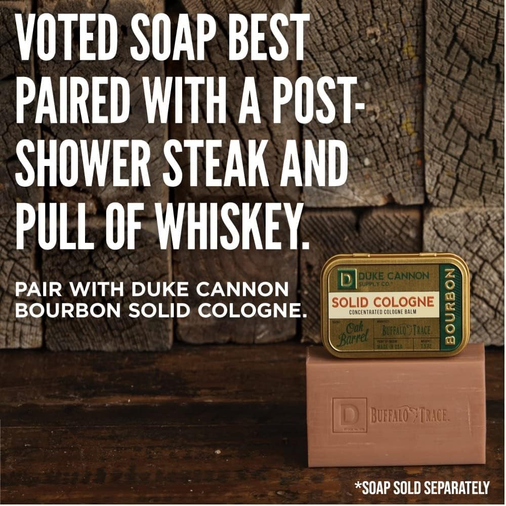 Duke Cannon lifestyle shot outdoors evoking woodsy, charred oak fragrance