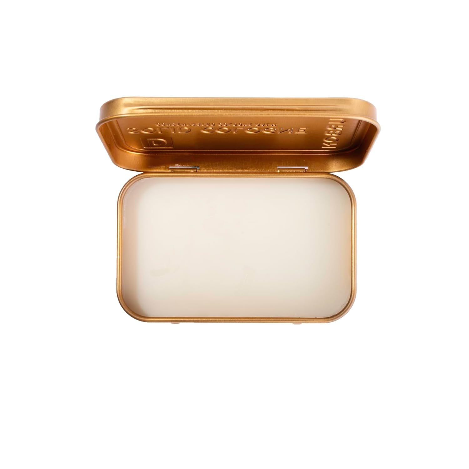 Duke Cannon open tin top view revealing solid balm for controlled application
