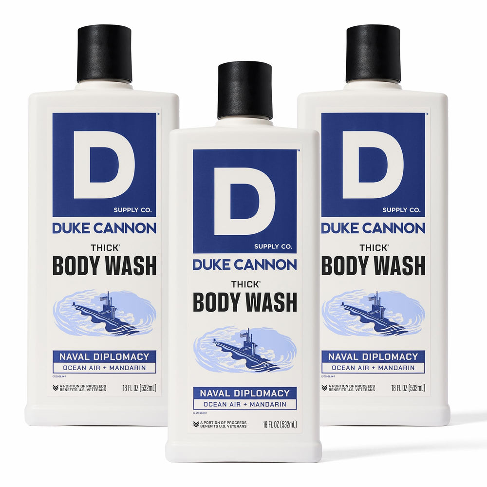 Duke Cannon front packaging showing bold label and 18 oz size, clear value