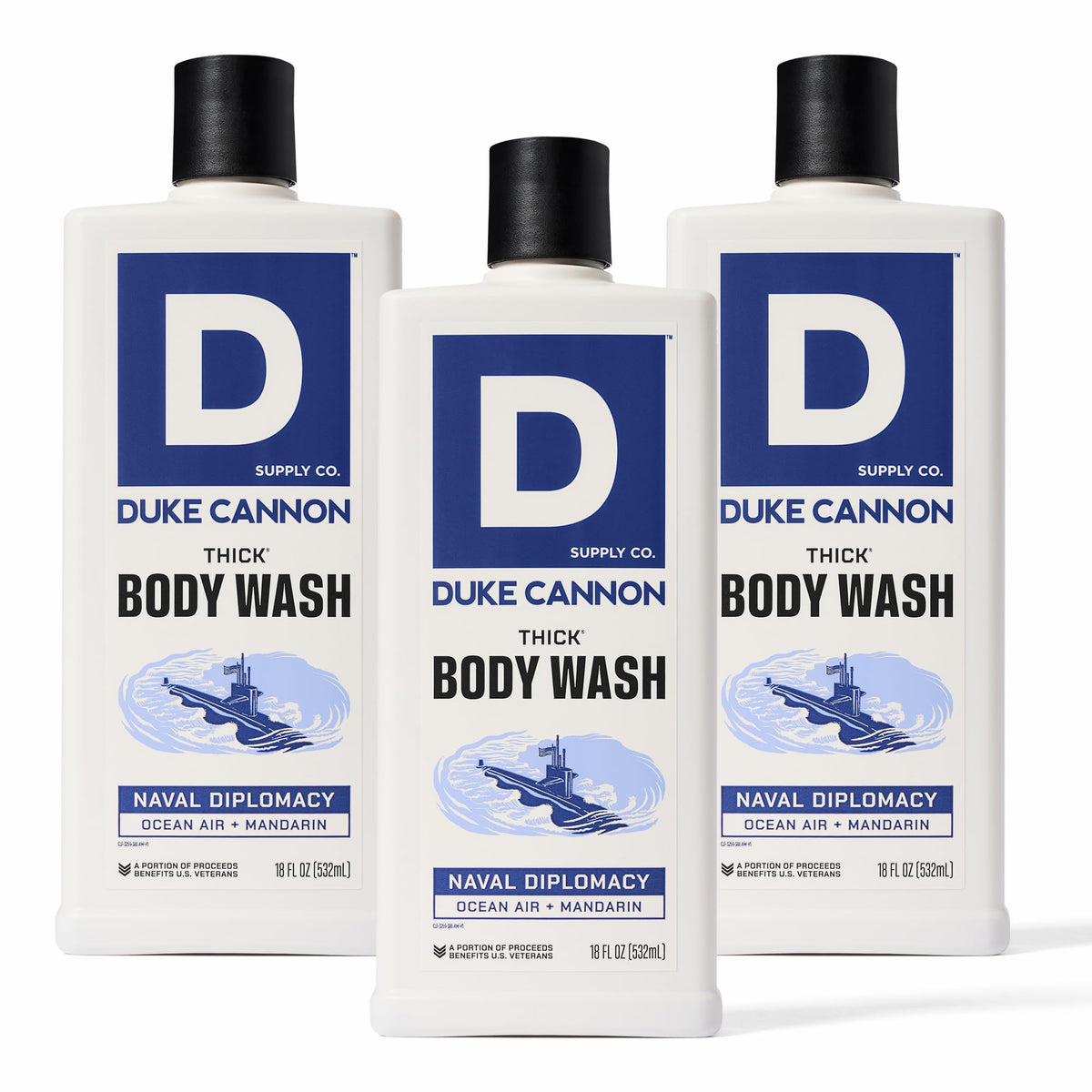 Duke Cannon front packaging showing bold label and 18 oz size, clear value