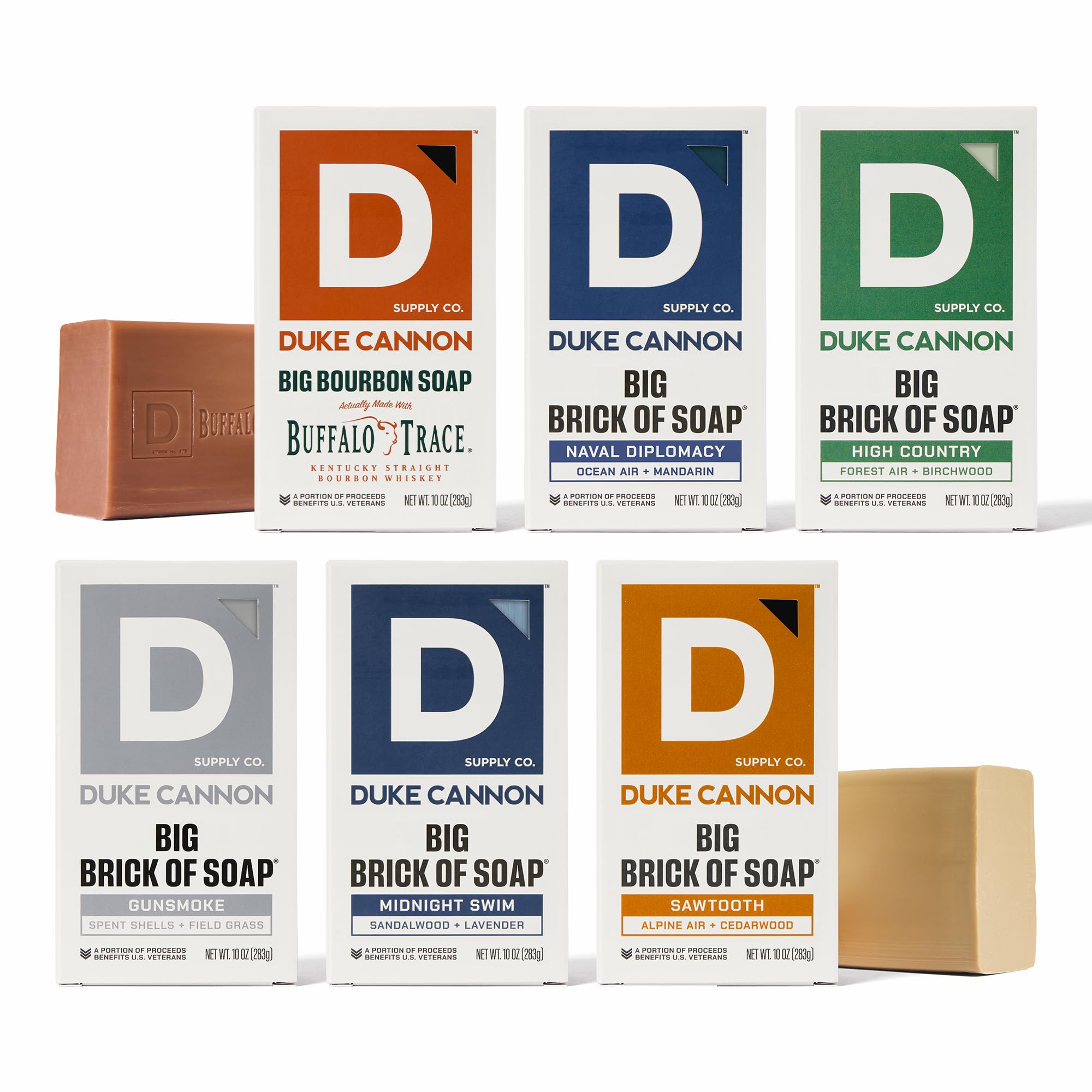 Duke Cannon front packaging showcasing six bars and bold branding benefits clarity