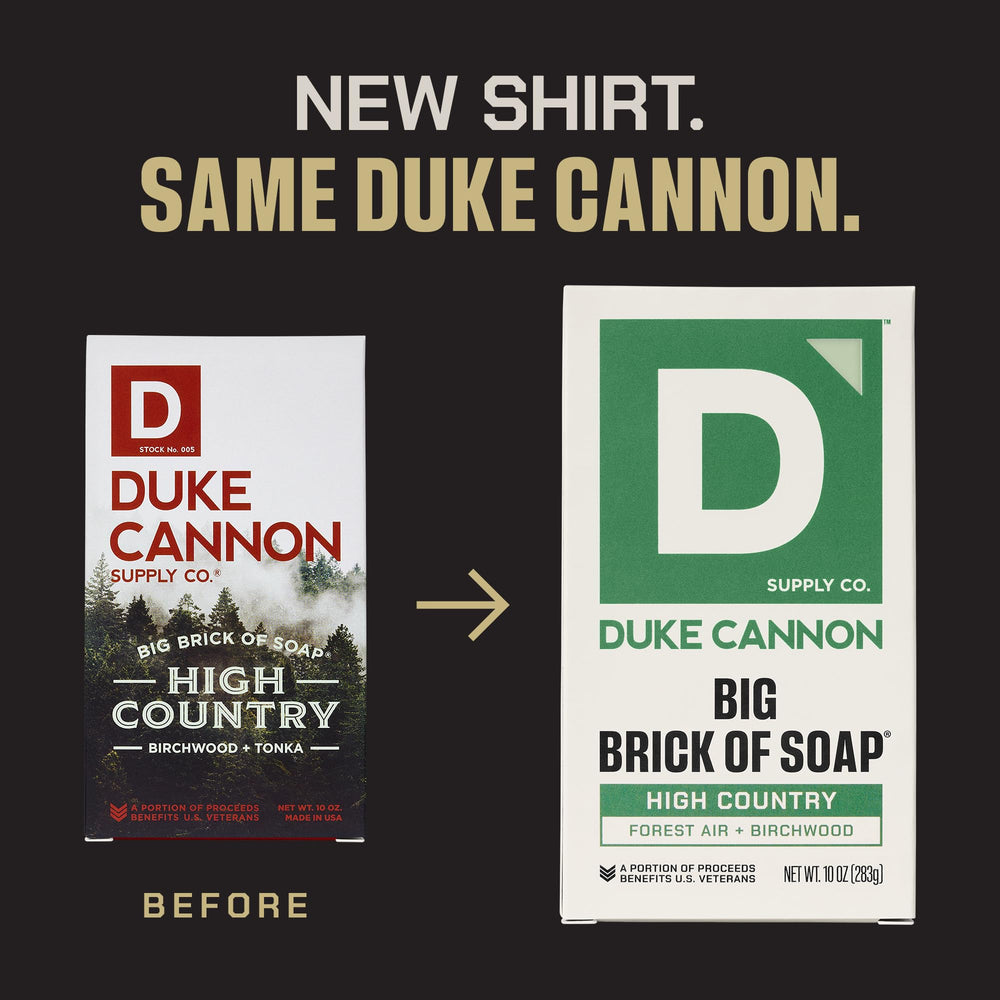Duke Cannon High Country bar lathering on a loofah showing rich cleansing foam