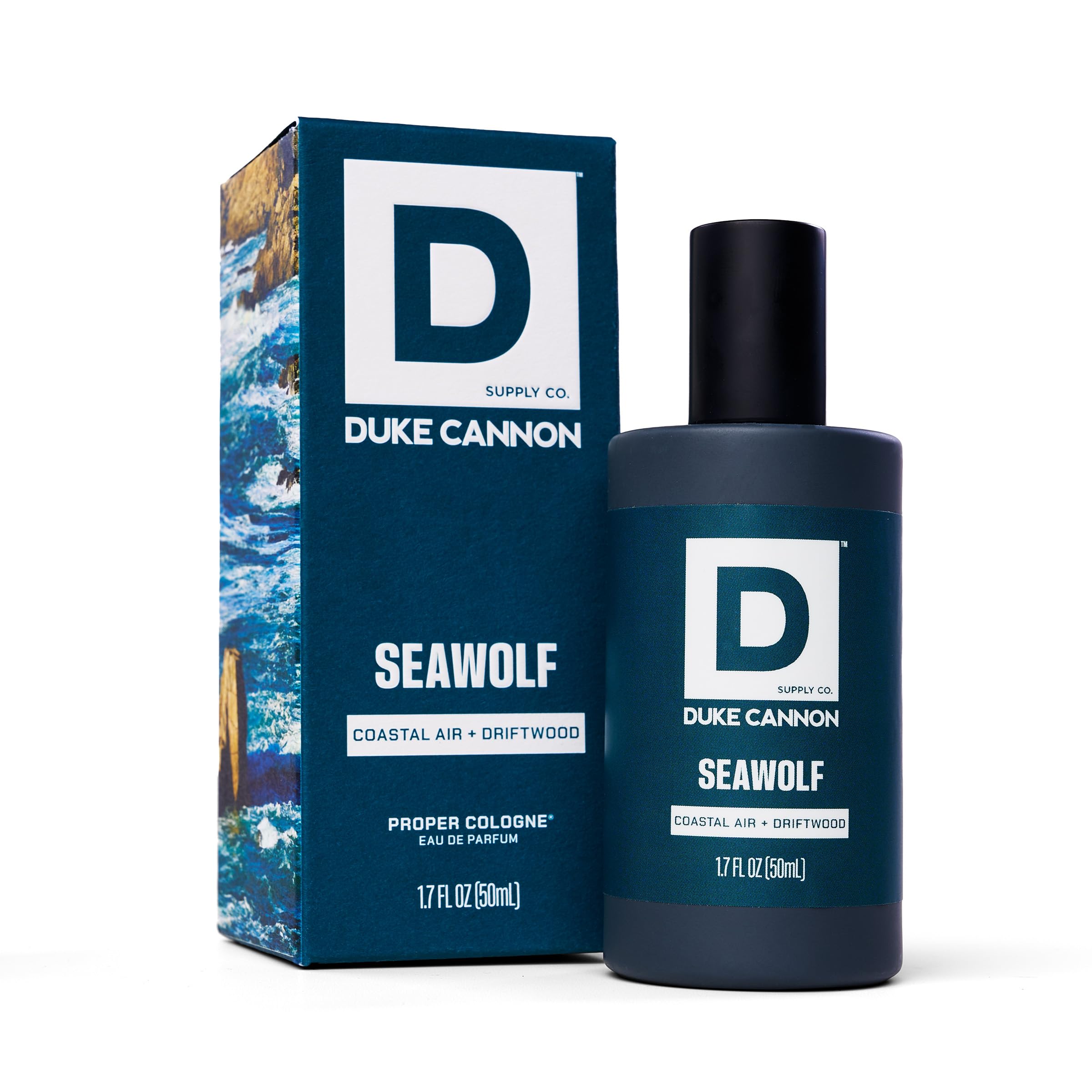Duke Cannon Seawolf front bottle showing clean apothecary design and everyday elegance