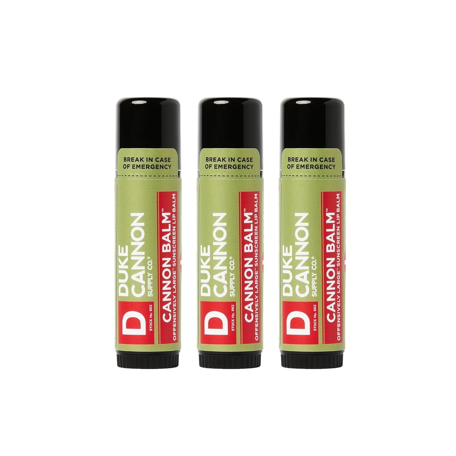 Duke Cannon front packaging showing three tubes and clear product identity for durable protection