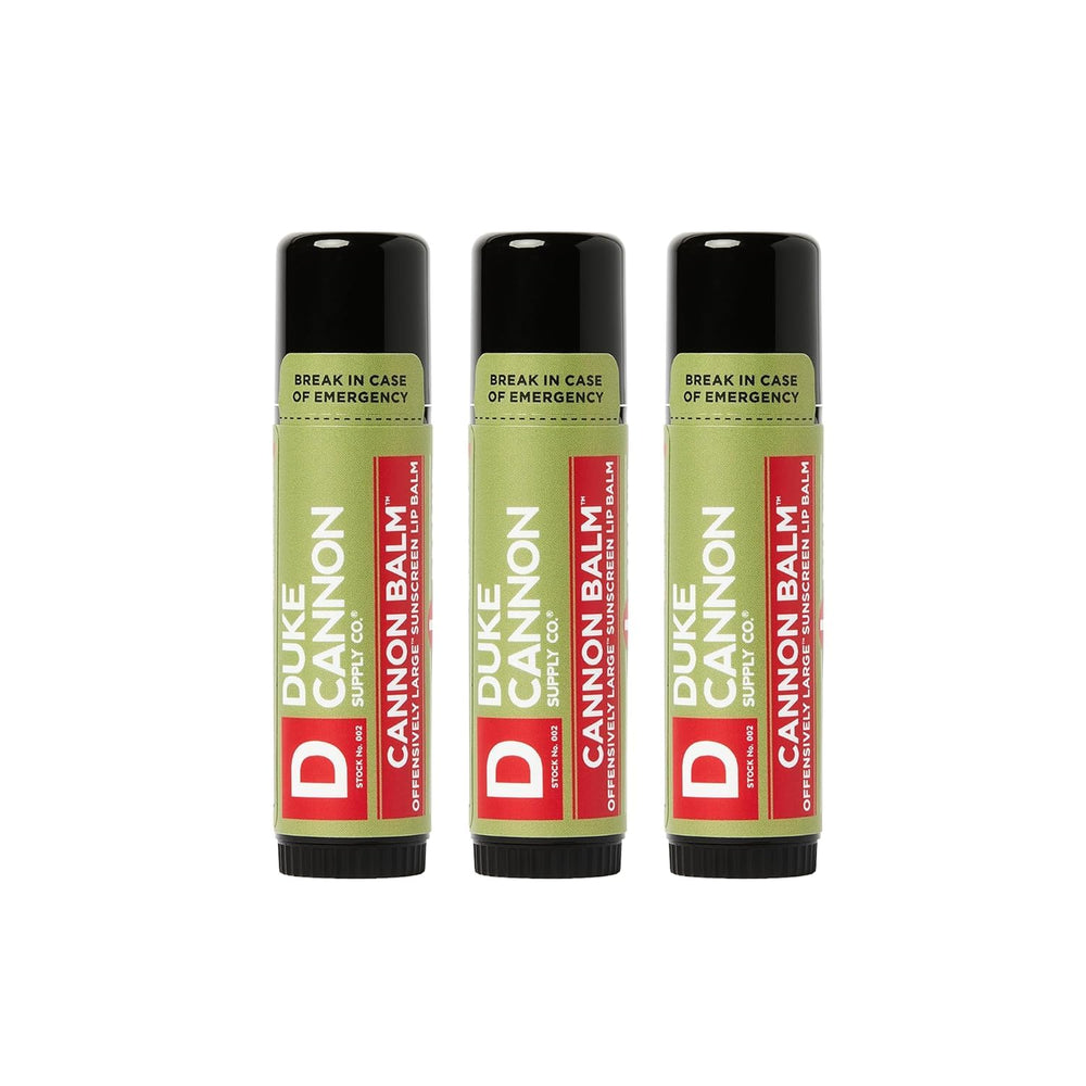 Duke Cannon front packaging showing three tubes and clear product identity for durable protection