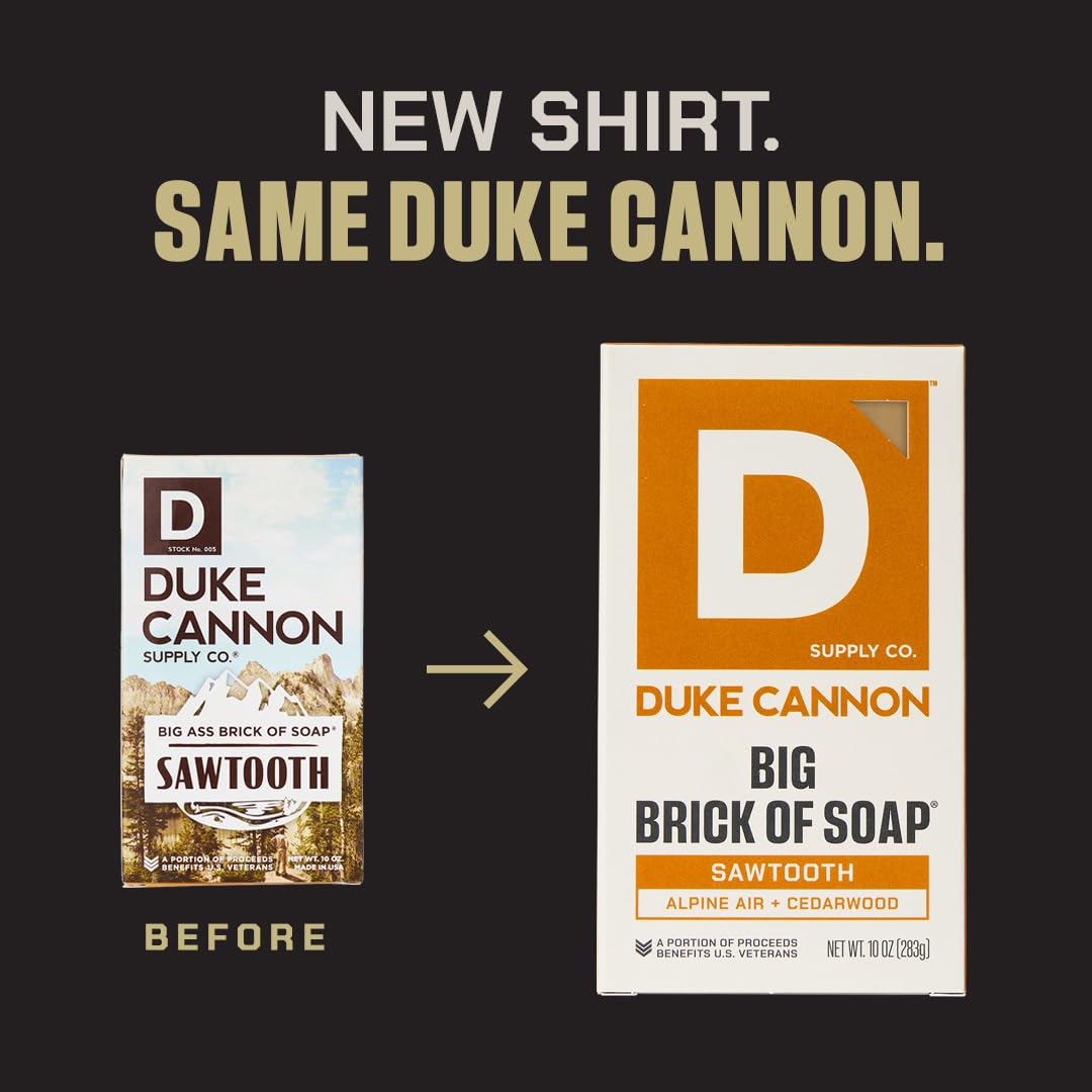 Duke Cannon bar beside common soap for size comparison and extended use