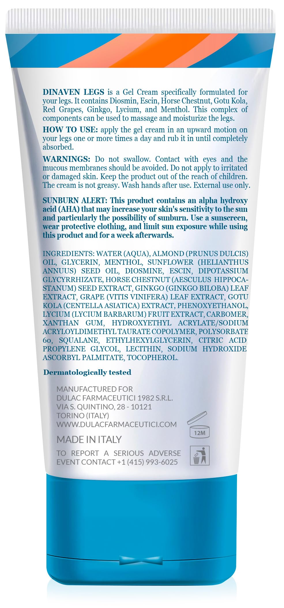 DULÀC FARMACEUTICI 1982 Dinaven gel-cream texture close-up demonstrating silky absorption