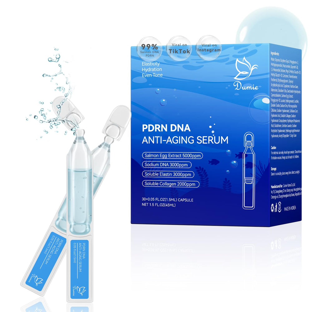 Dumie front packaging showing ampoule set and clear benefits