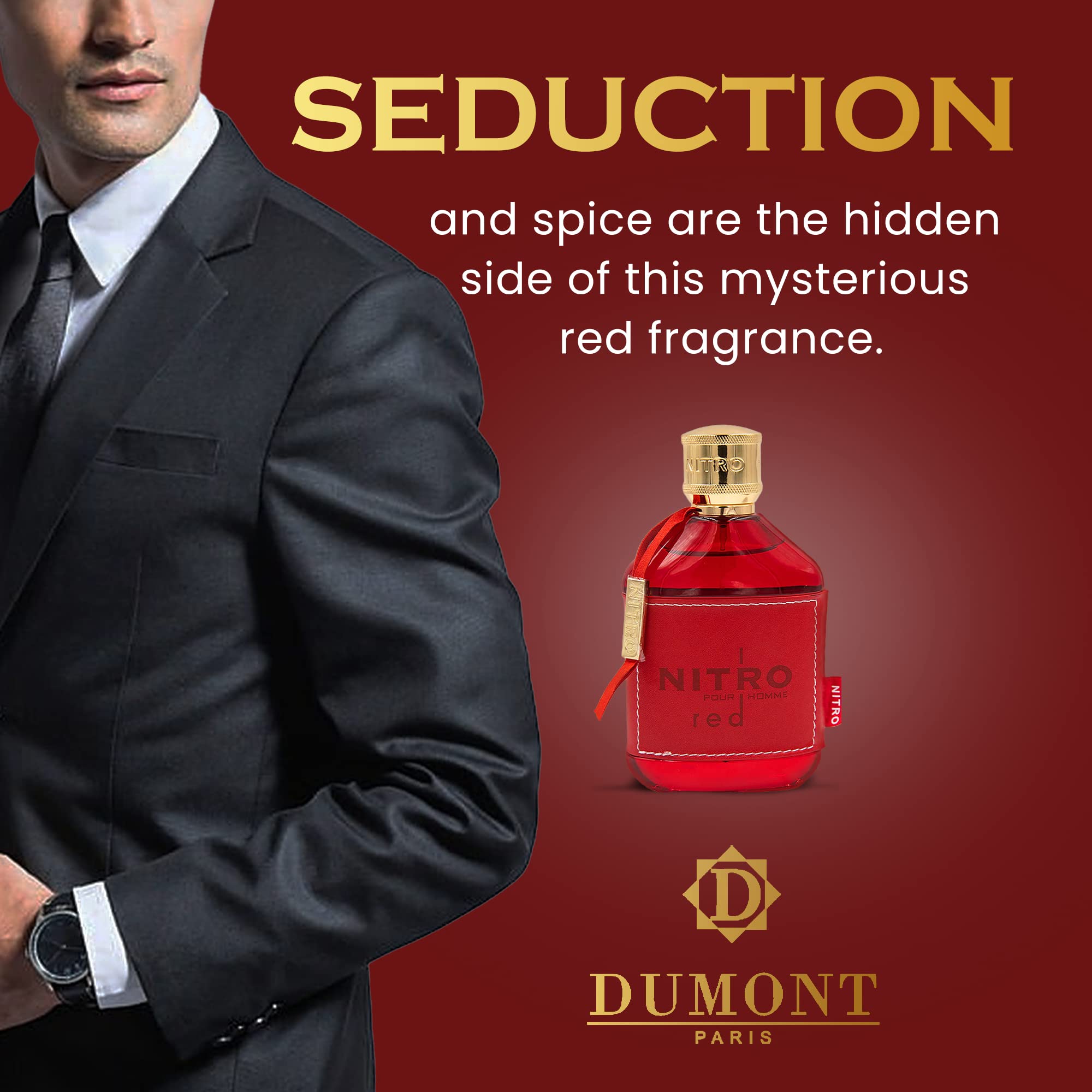 Dumont Nitro Red mist spray in use demonstrating easy application and lasting projection