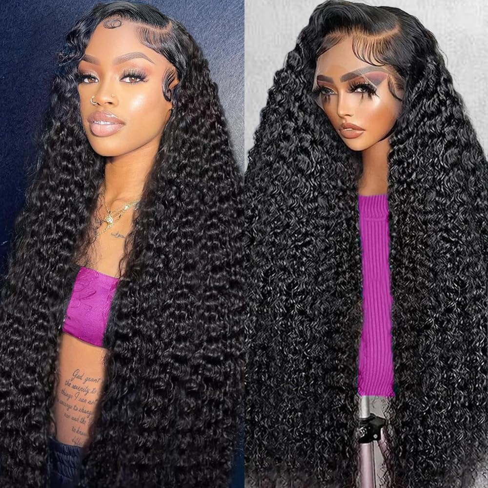 Dundix front view of 32-inch deep wave wig showing natural hairline and volume