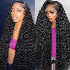 Dundix front view of 32-inch deep wave wig showing natural hairline and volume