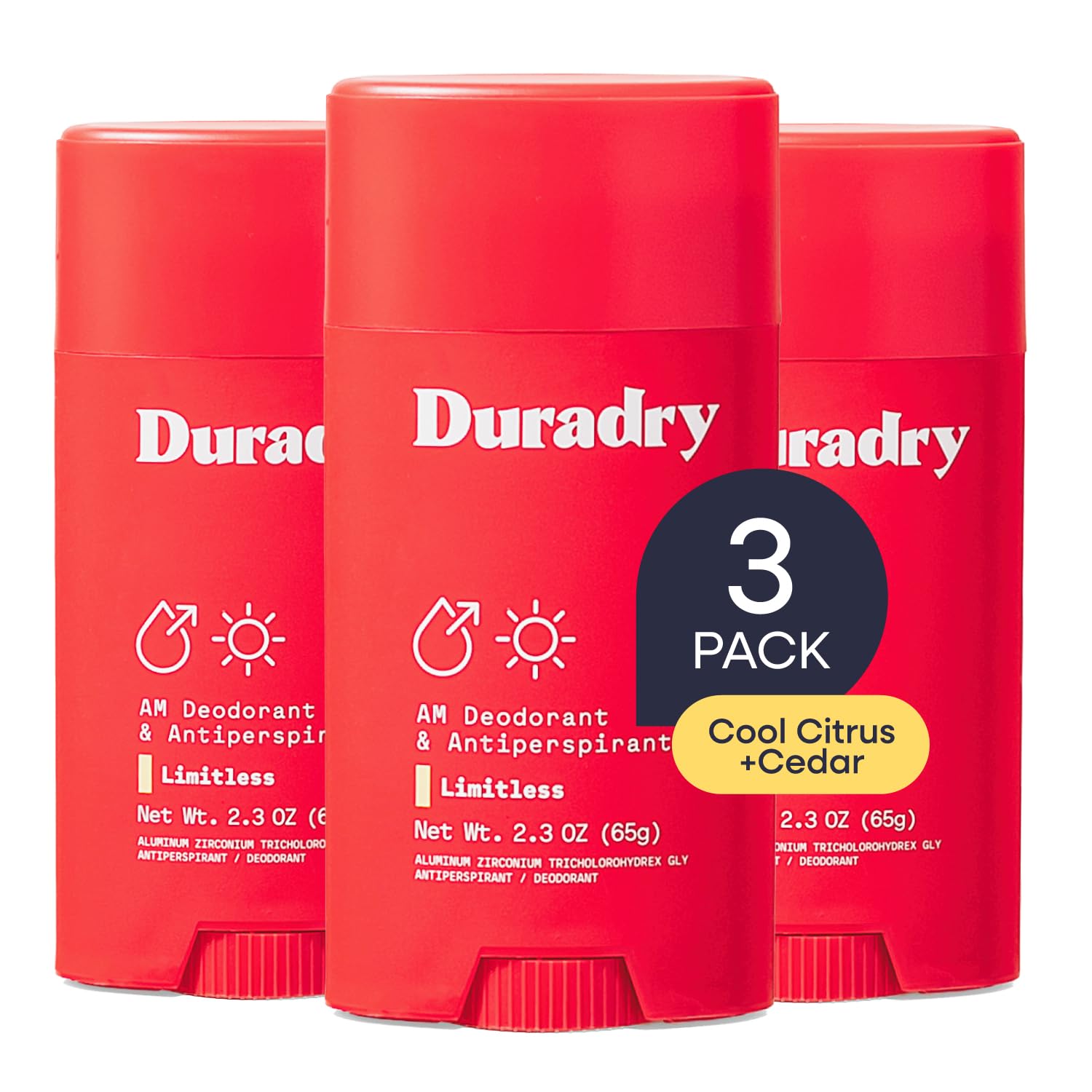 Duradry front packaging showing clinical sweat control stick benefits