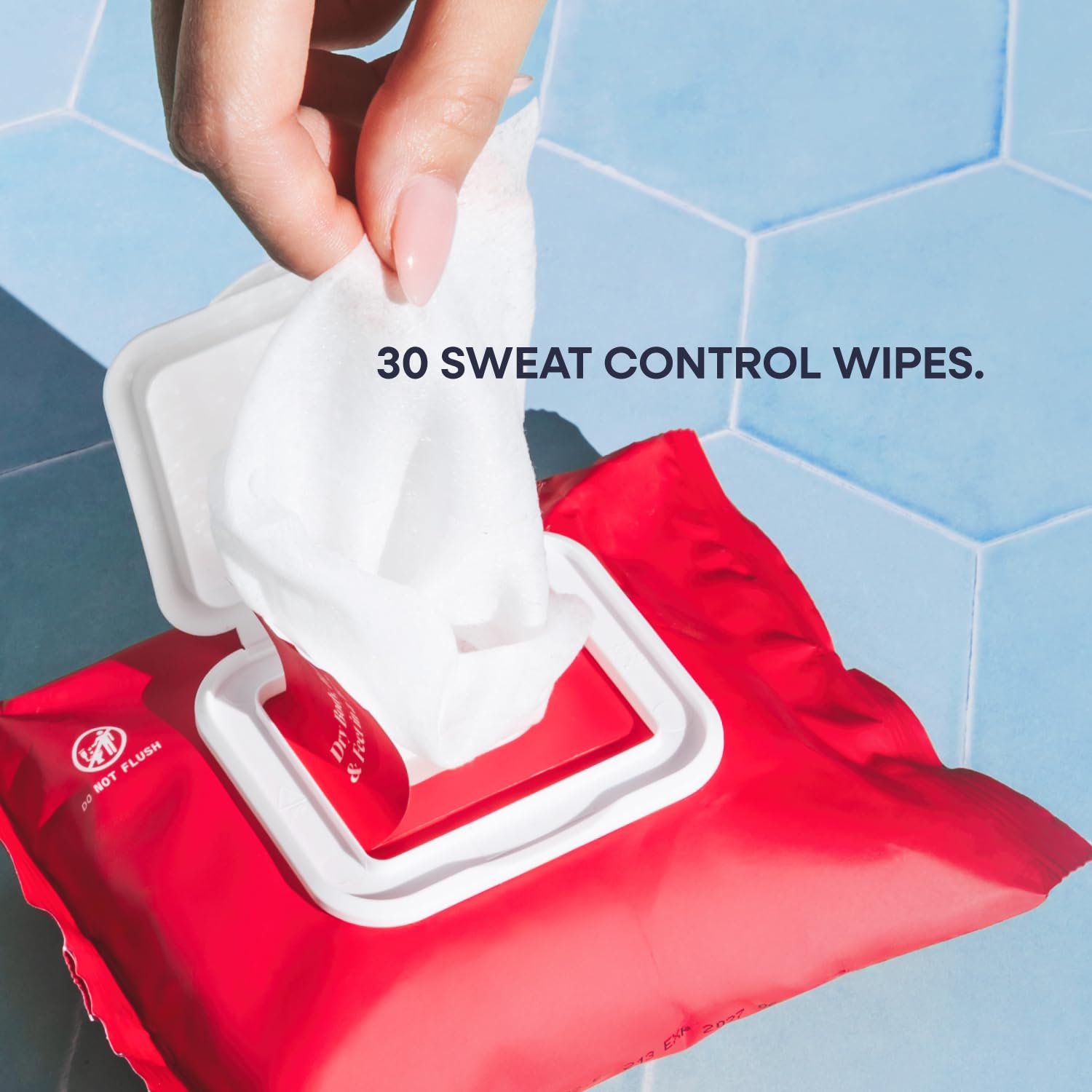 Duradry wipe on bathroom vanity in nighttime routine emphasizing ease
